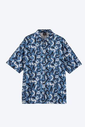 Reinforced Shoulders ??STENCIL LETTER?? Oversized Shirt - Royal Blue [AT]