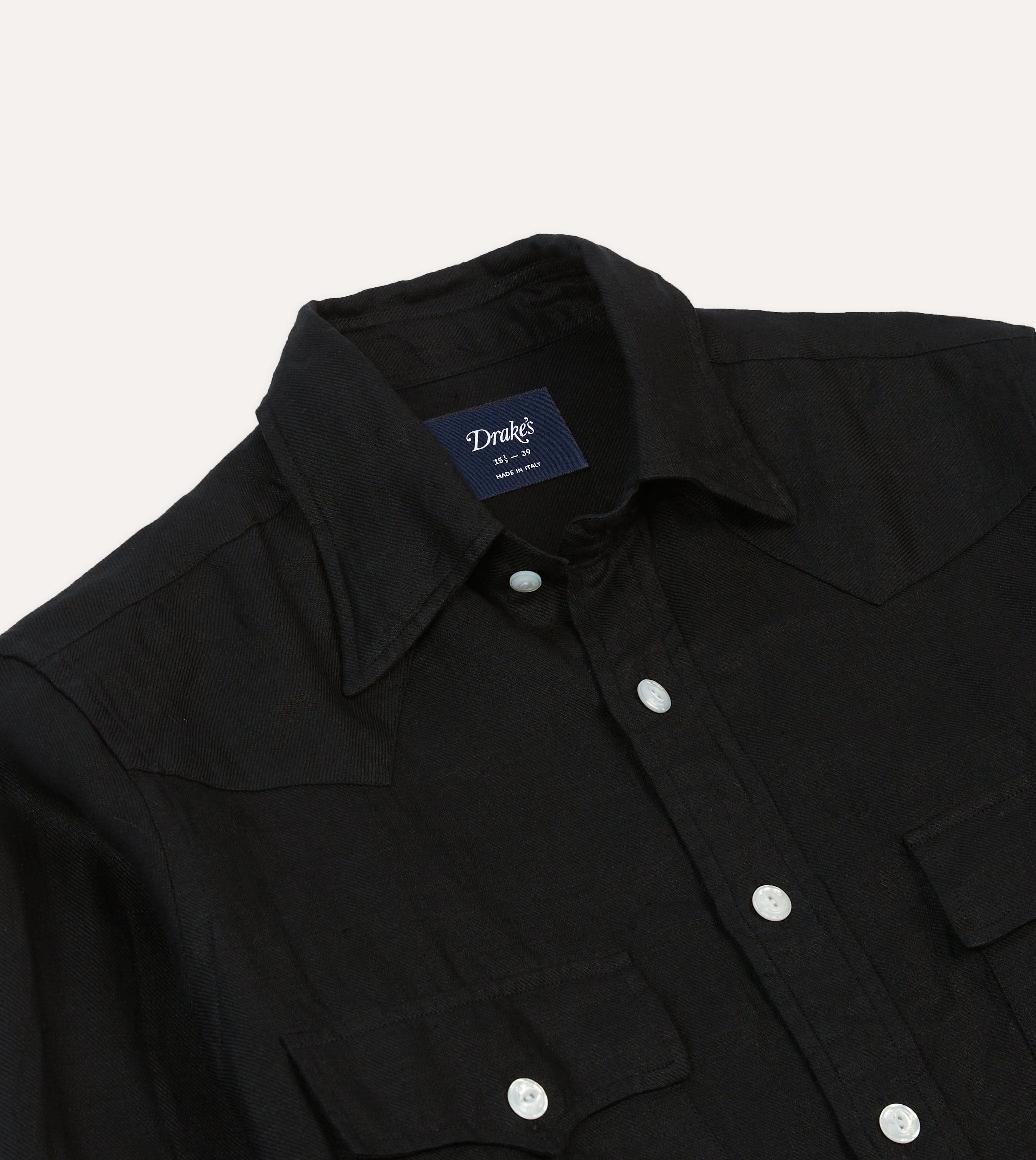 Black Linen Twill Two-Pocket Western Shirt fade resistant color Eco Dye Technique