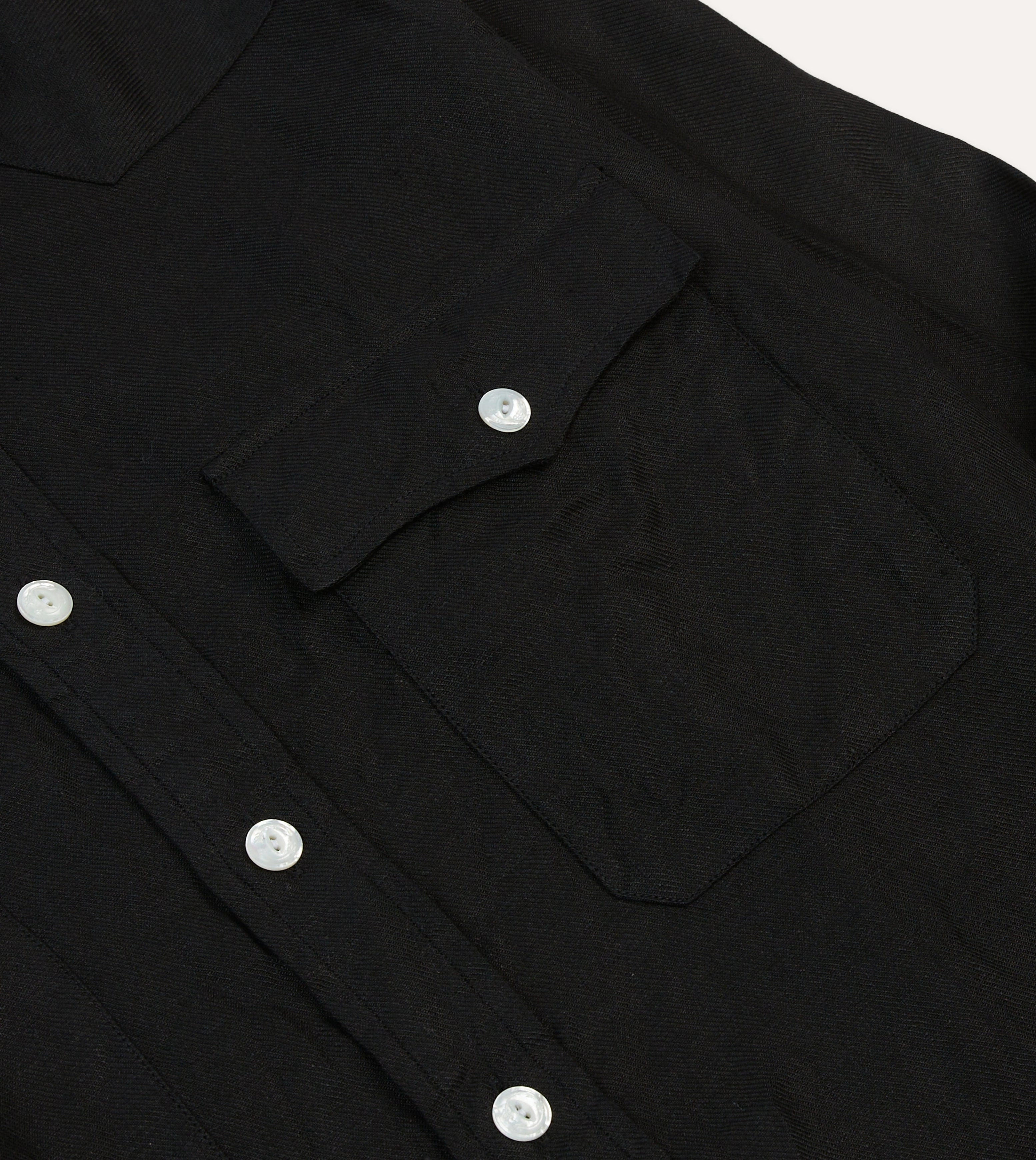 Black Linen Twill Two-Pocket Western Shirt Quick-Dry