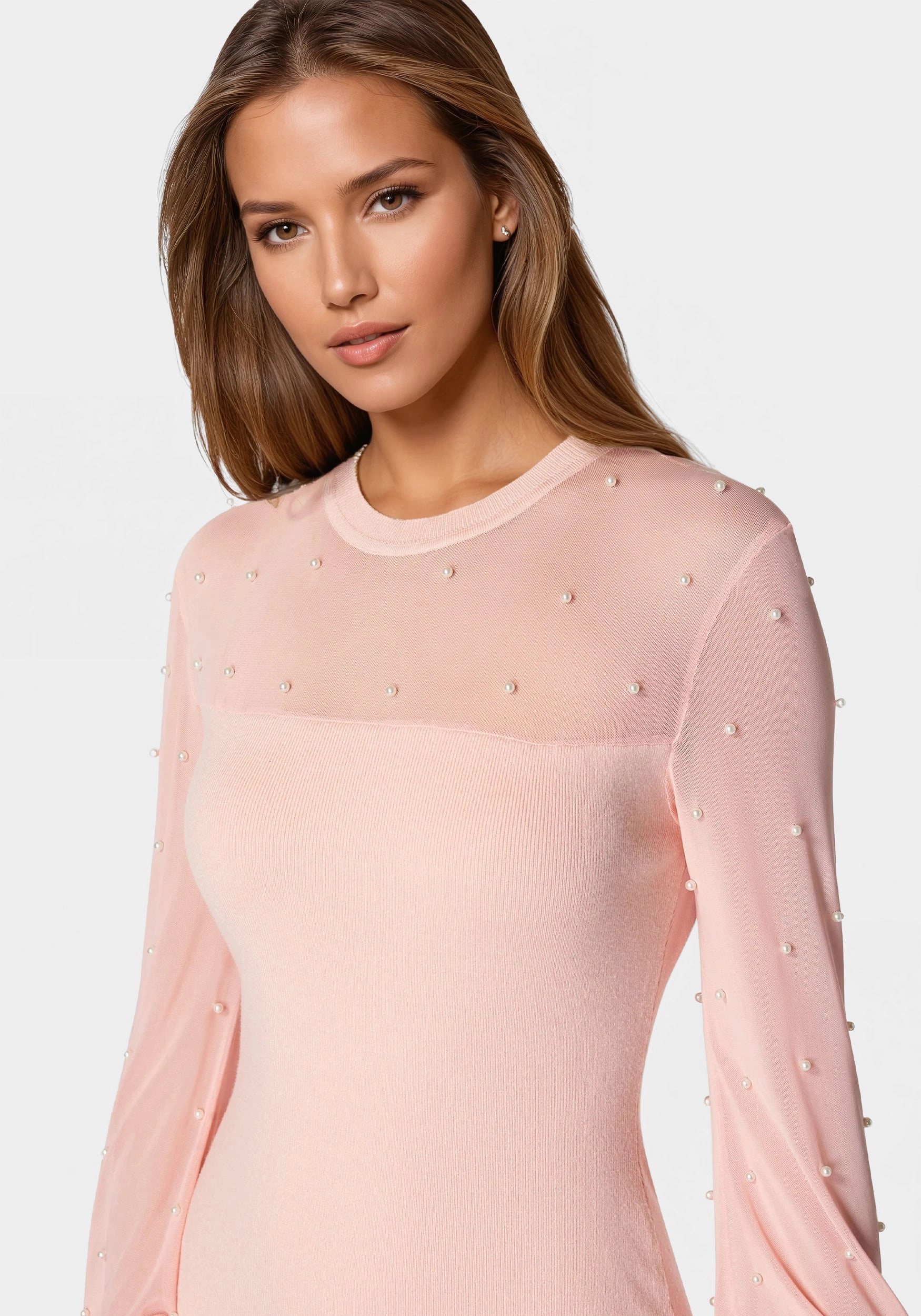 Pearl Mesh Midi Sweater Dress Comfort Fit