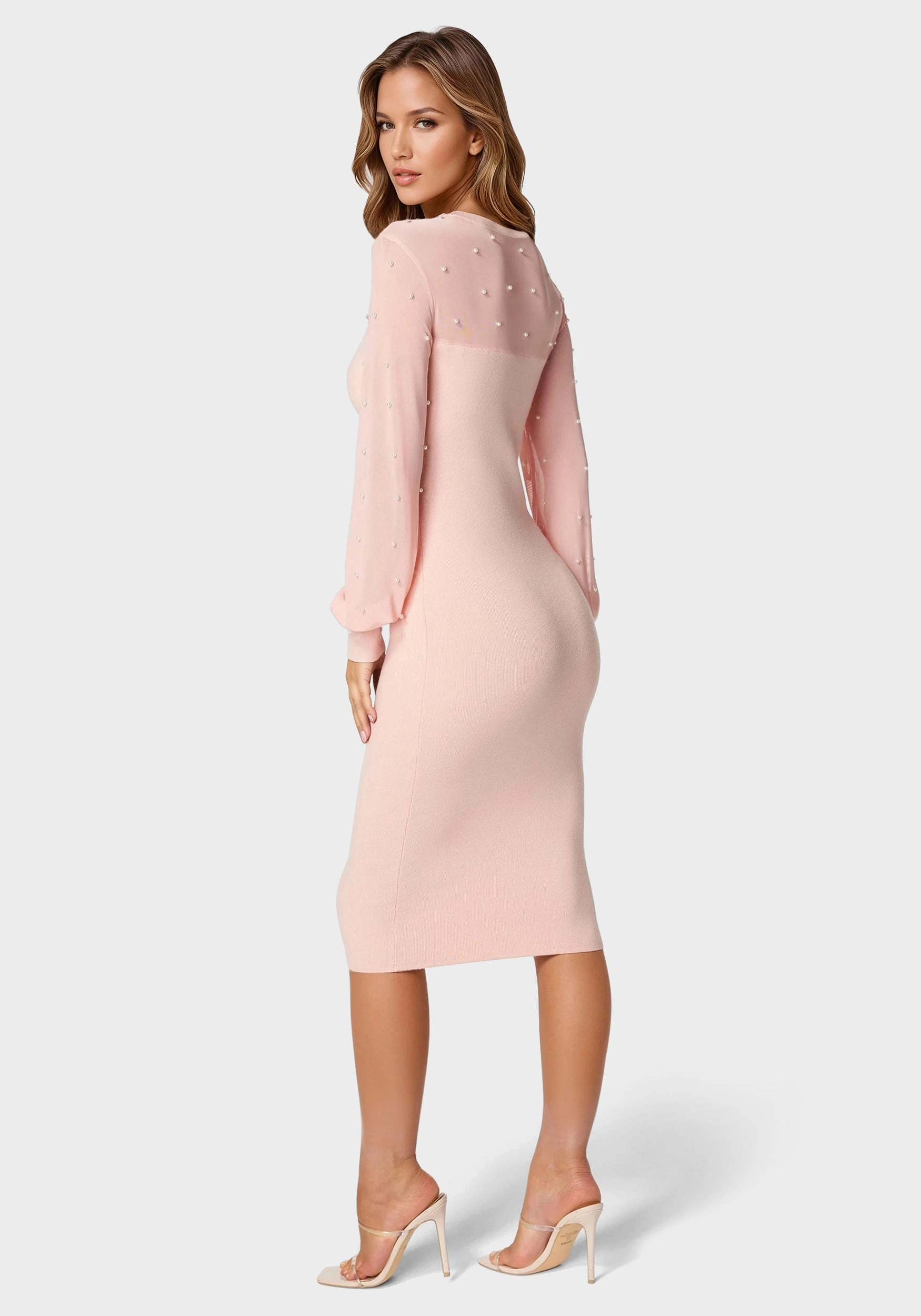 TaglessDesign Soft and Stylish Pearl Mesh Midi Sweater Dress