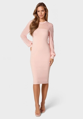 Pearl Mesh Midi Sweater Dress Casual Vibes Modest Look