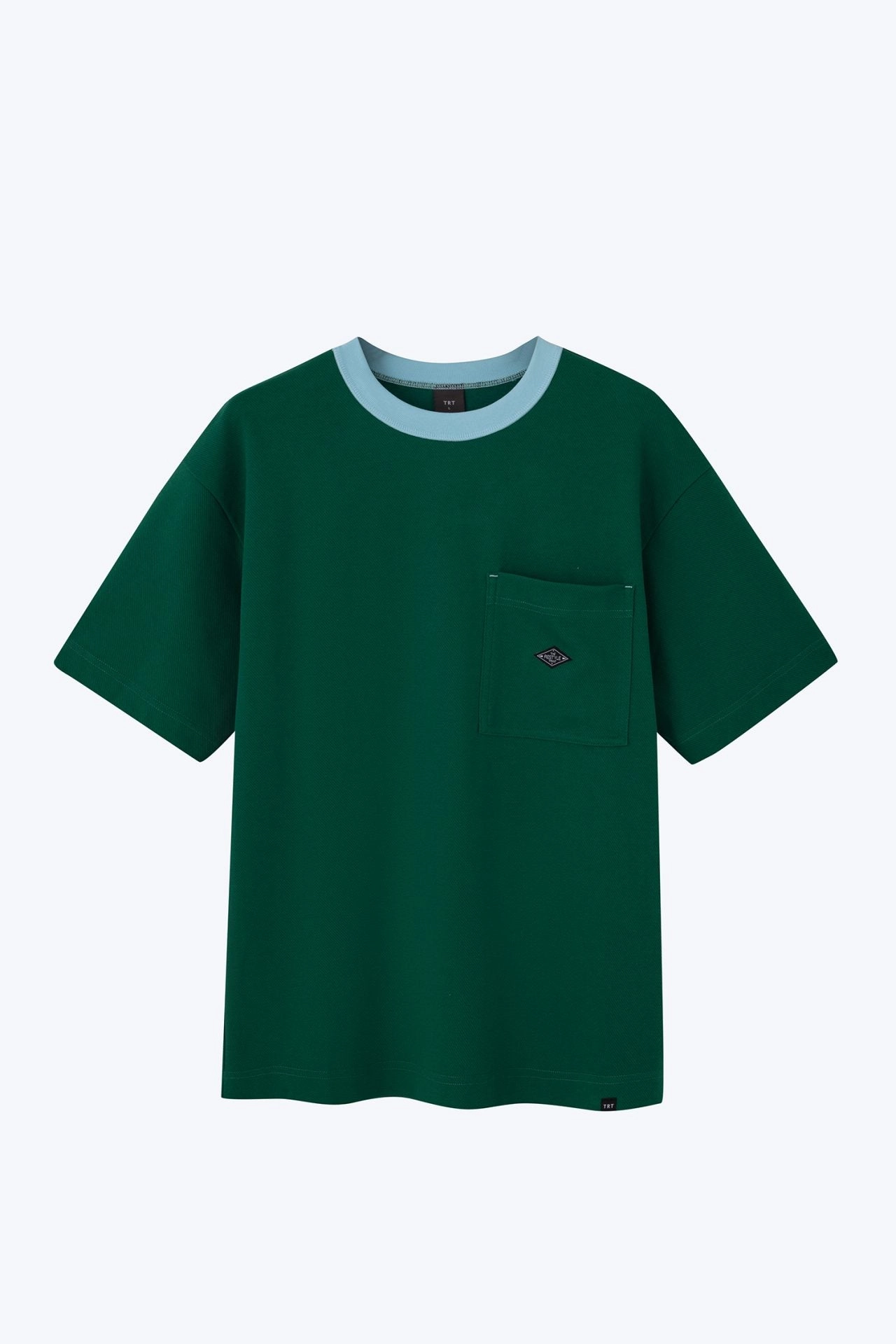 (B) Boxy Twill Jersey Contrast Collar Tee - Grass Green Chic Cardigan Erasable Surface Coating
