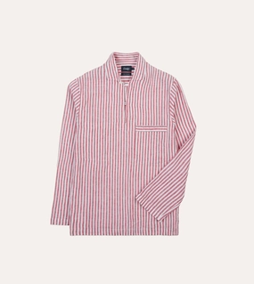 Anti Pilling Finish Red Stripe Linen Smock Shirt
