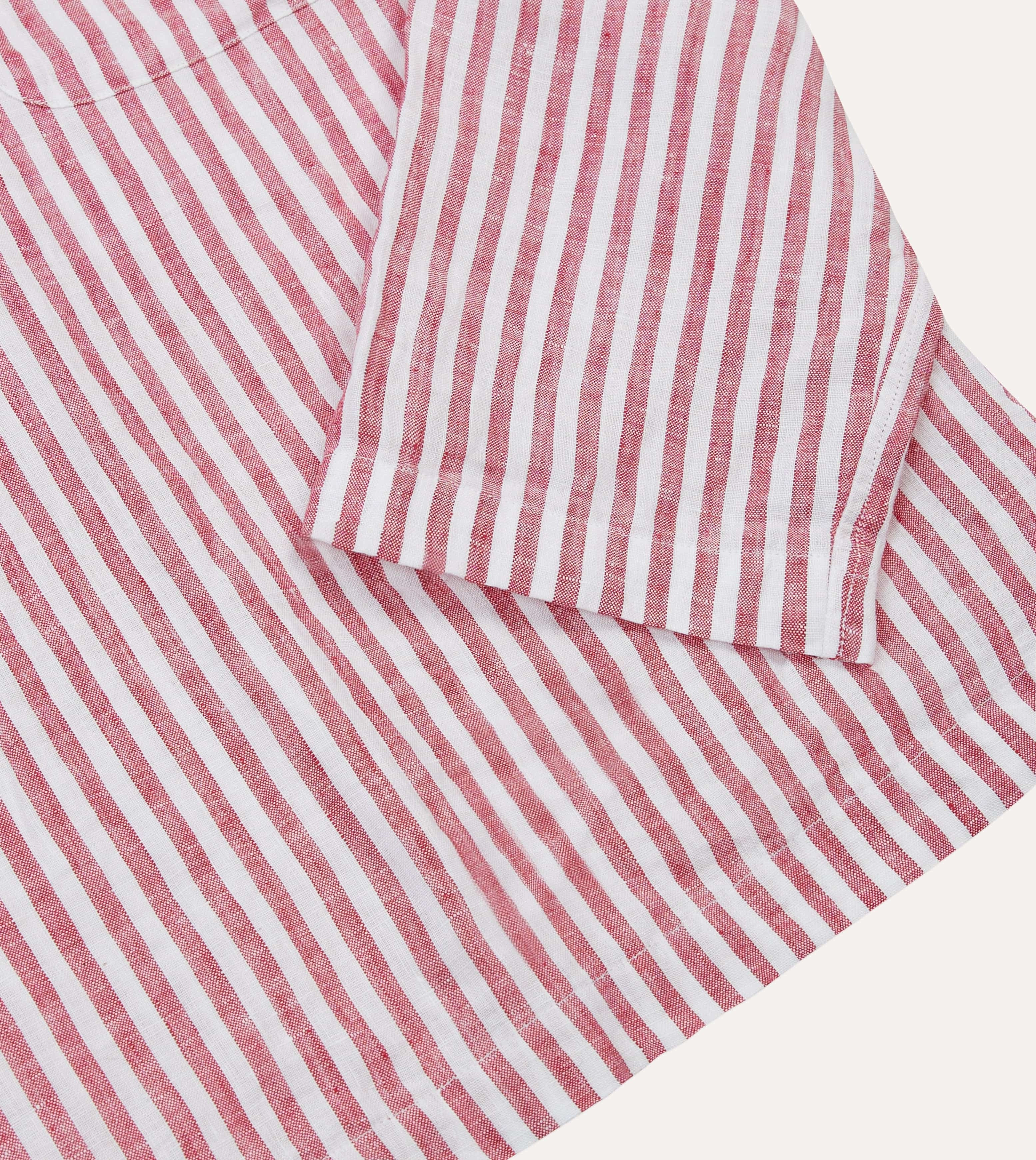 Red Stripe Linen Smock Shirt Hidden Placket UV Protective Coating
