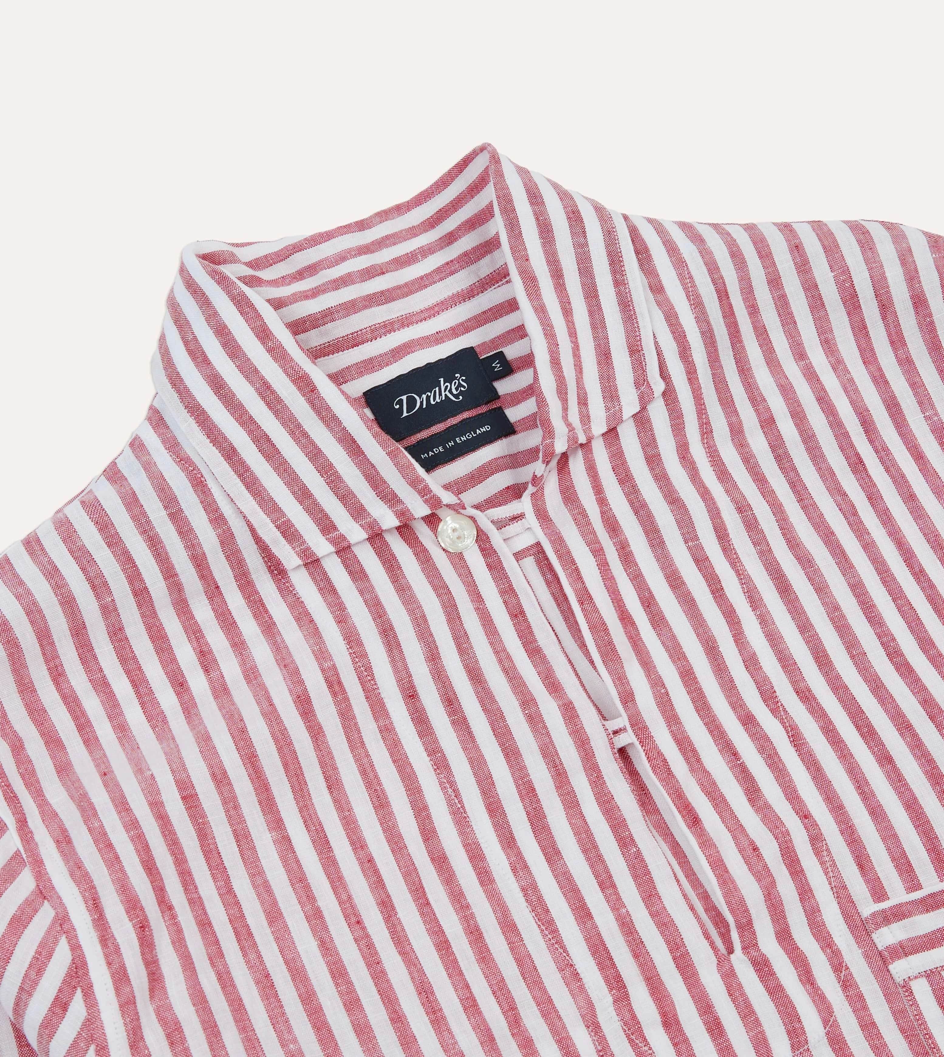 Breathable fabric Wrinkle-Free Red Stripe Linen Smock Shirt