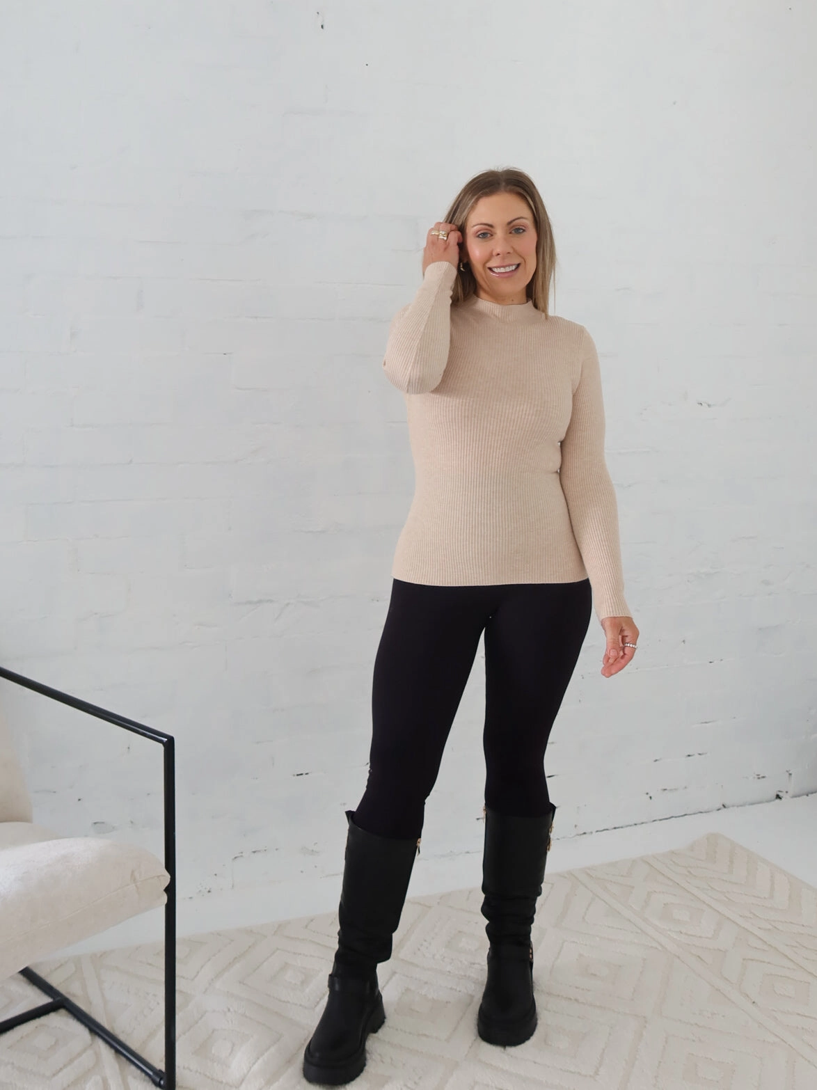 Water Resistant semi - formal Amy Knit Top - Beige