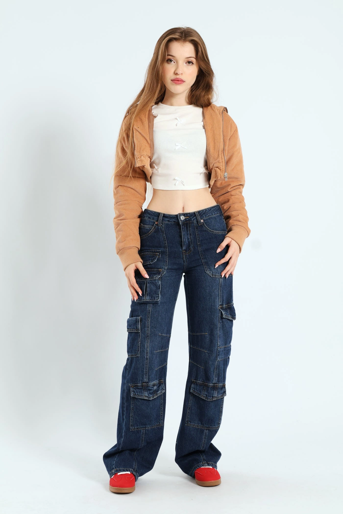 Snap Closure System Universal Fit Framework Cropped Corduroy Puffer Jacket - Camel