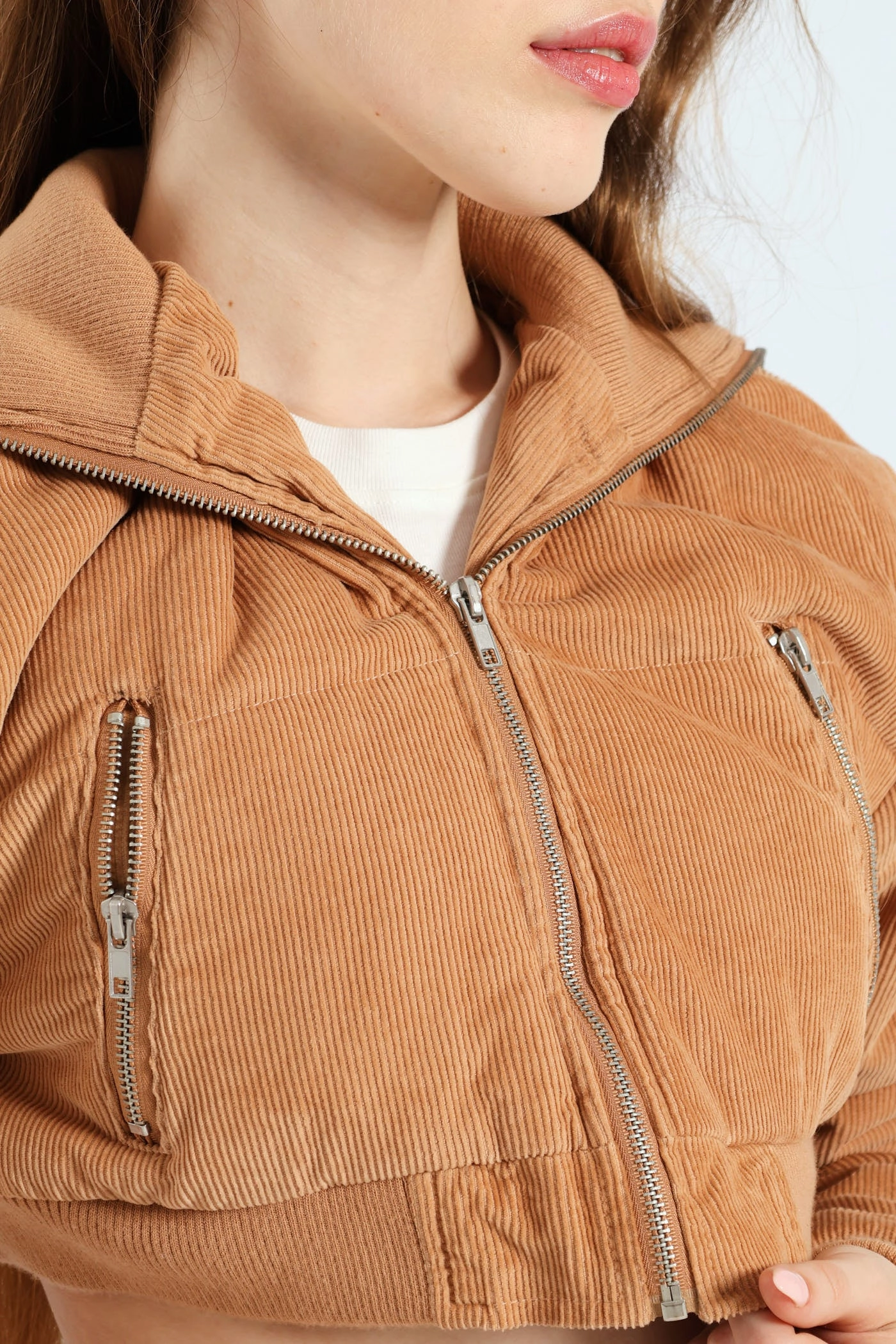HypoallergenicMaterial Comfy Fit Cropped Corduroy Puffer Jacket - Camel