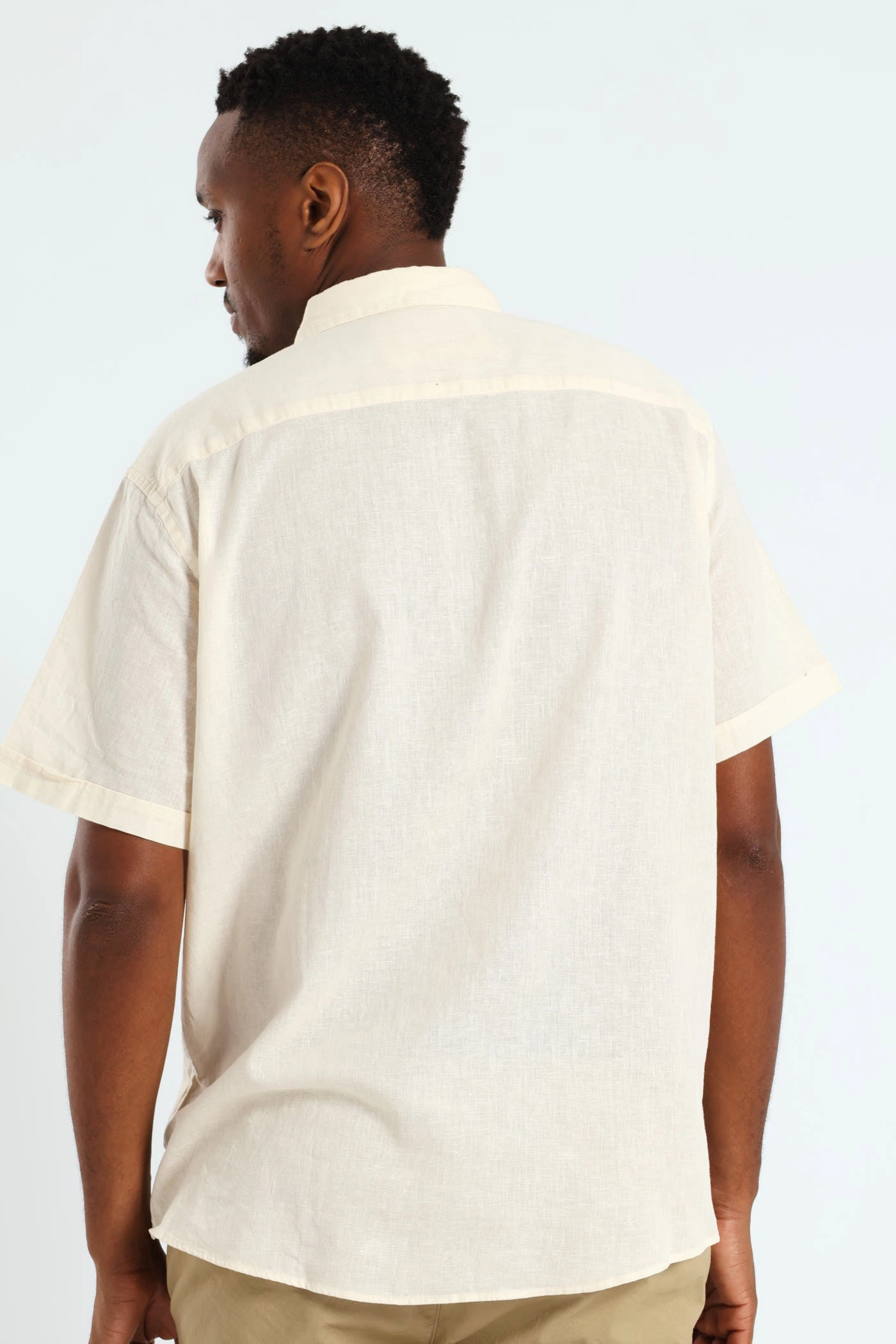 Roll-Up Sleeve Buttondown Cotton Linen Slub Shirt - Stone