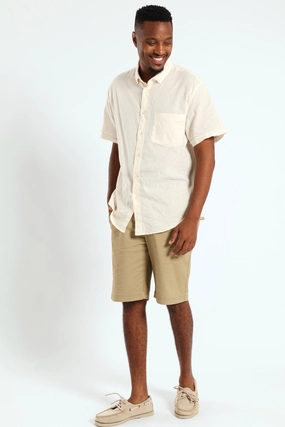 Buttondown Cotton Linen Slub Shirt - Stone Ethical production