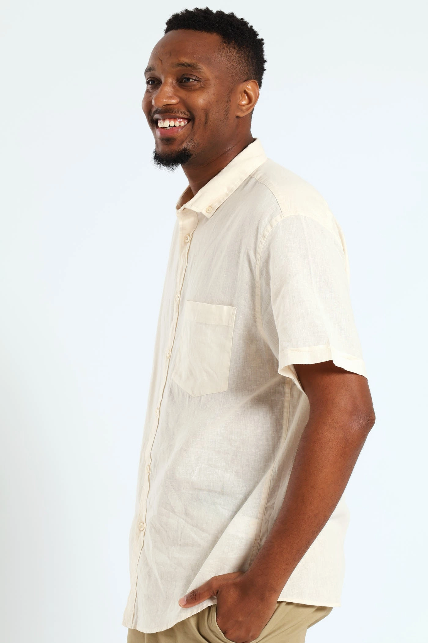 Buttondown Cotton Linen Slub Shirt - Stone High-Quality Craftsmanship Tagless Labeling