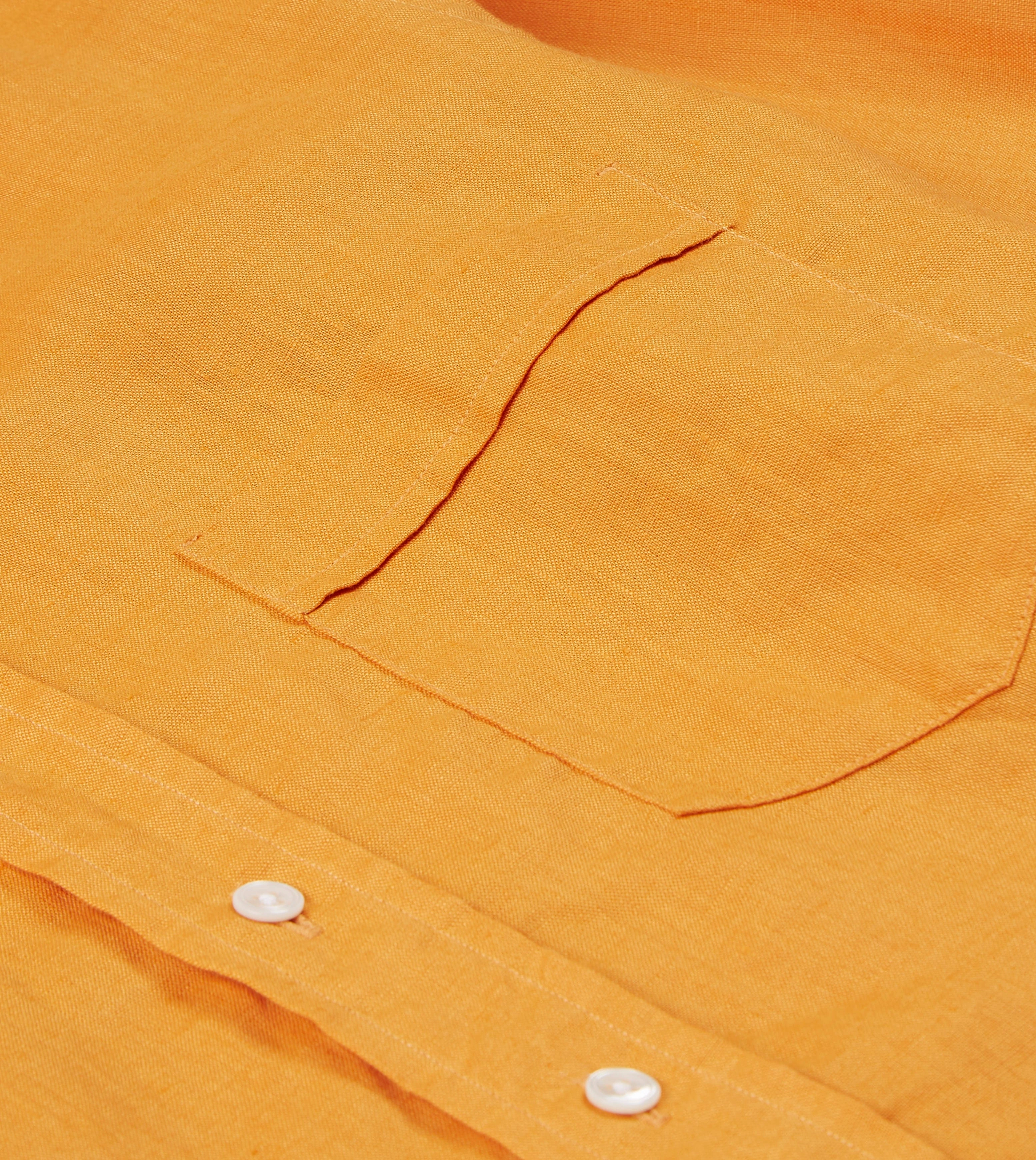 Seasonal Wardrobe Fitted Shape Yellow Linen Spread Collar Shirt