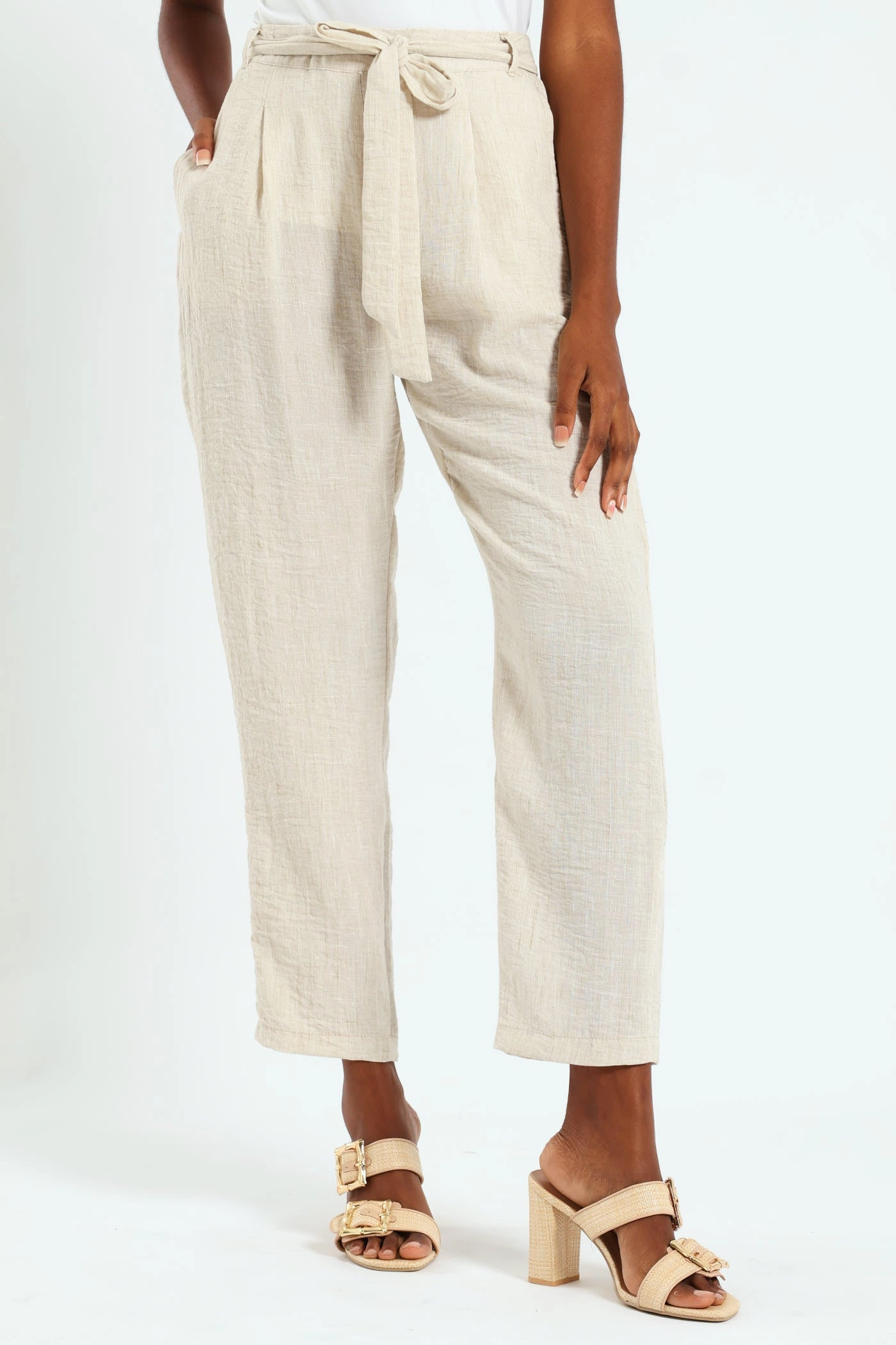Smart Stretch Reinforced Seams Pull On Pleated Tapered Leg Pant - Oatmeal Melange