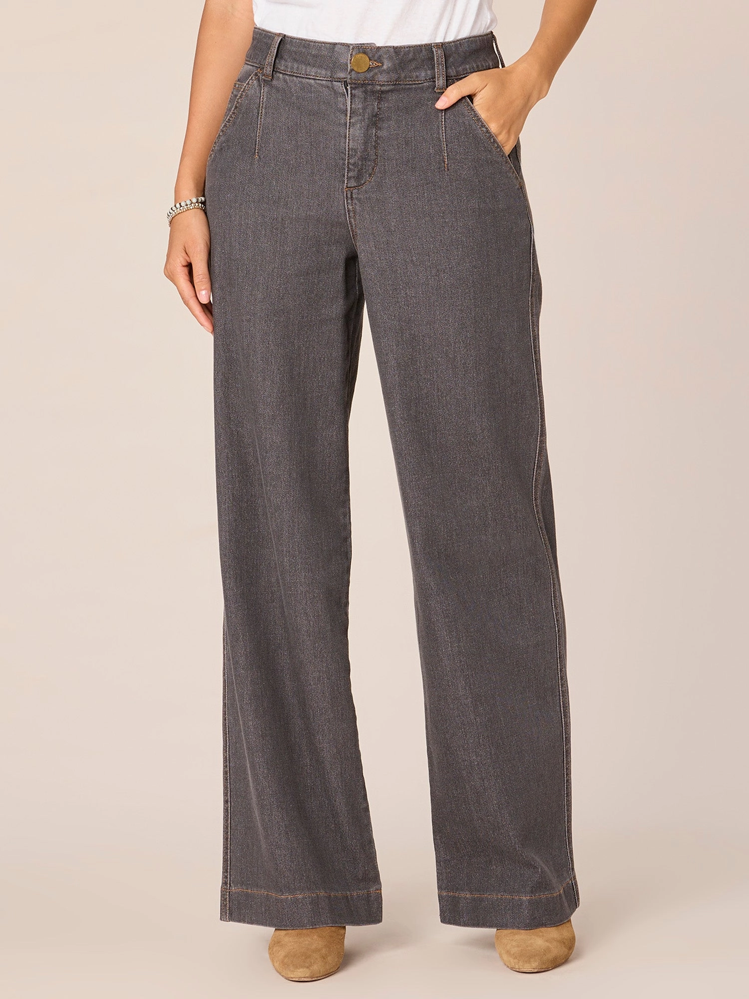 "Ab"solution High Rise Slash Pocket Wide Leg Petite Jeans Non Irritating Inner Lining Morning Stroll Sustainable Classic