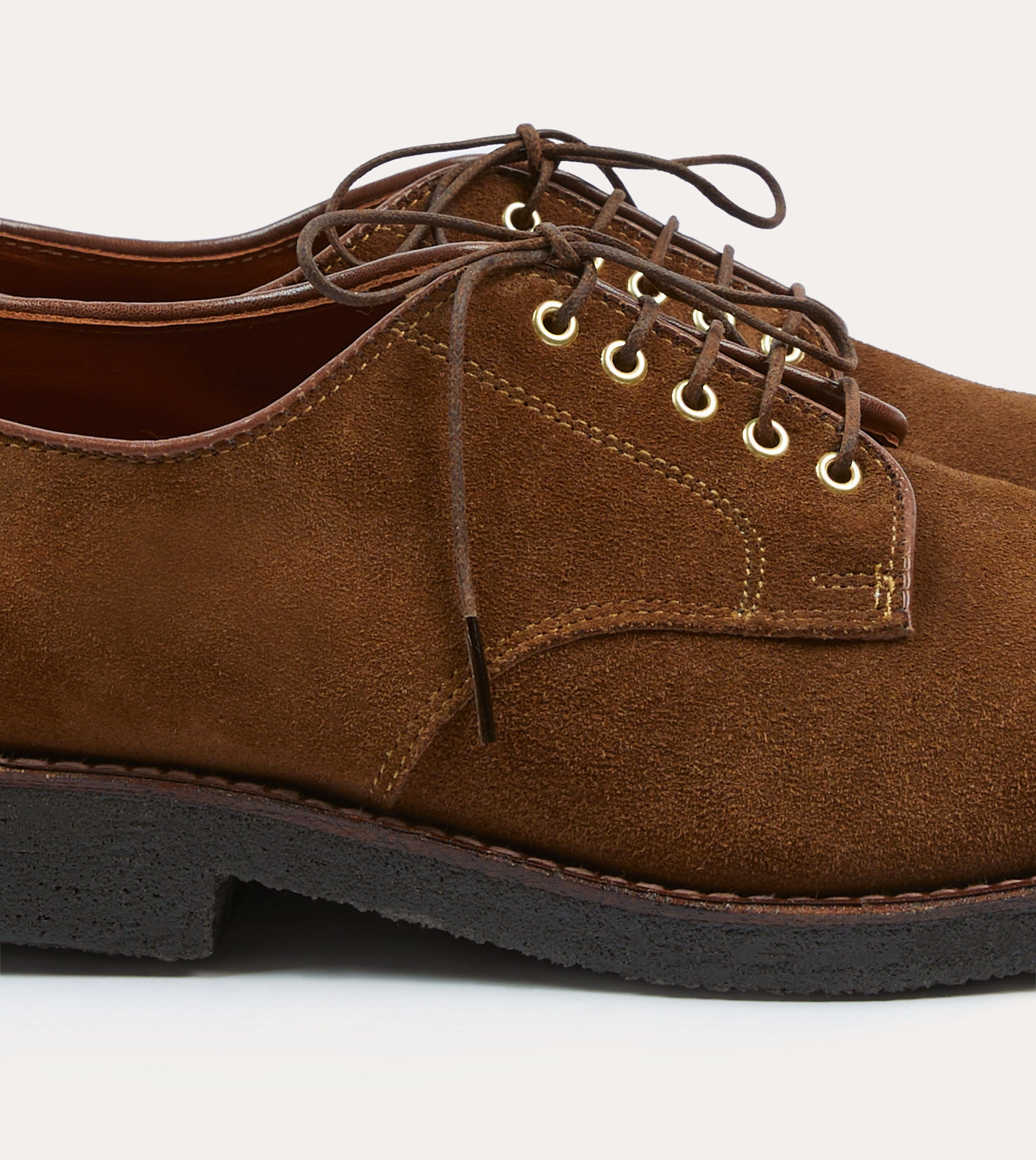 Mono Shade Alden for Drake's Tobacco Suede Plain-Toe Blucher with Double Crepe Sole