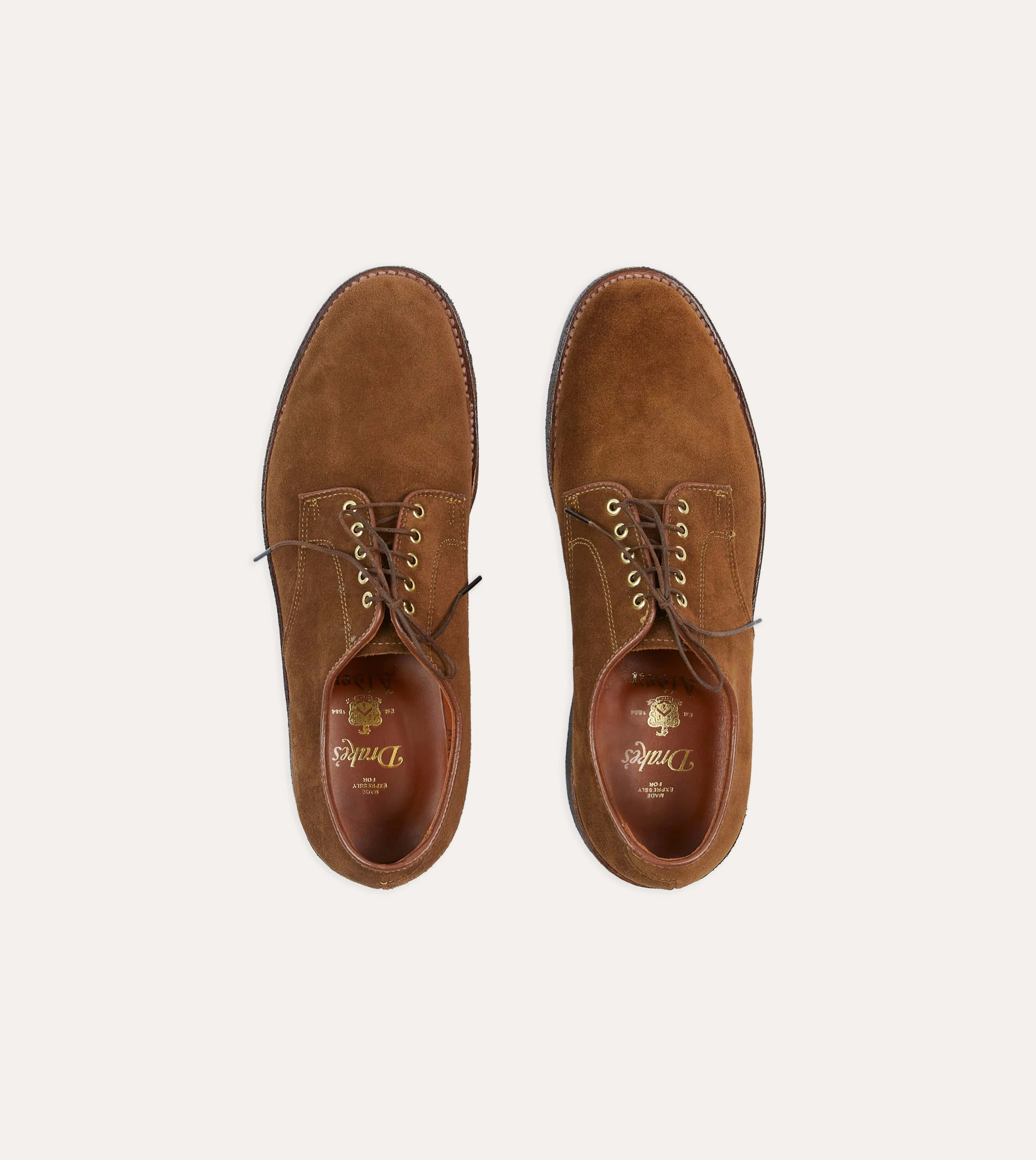 Alden for Drake's Tobacco Suede Plain-Toe Blucher with Double Crepe Sole Always Ready