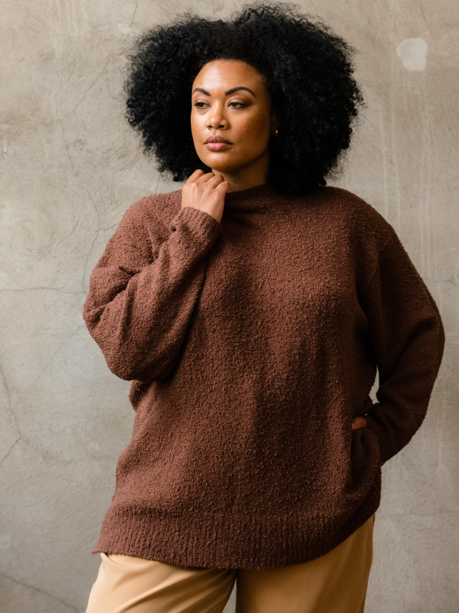 Alexis Boucle Sweater - Mocha Quick Knit Winter Ready