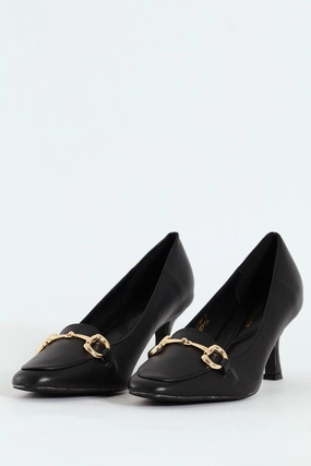 Juliet Almond Toe Juliet Horsebit Kitten Court Heel - Black Classy High Heels Luxe Mood