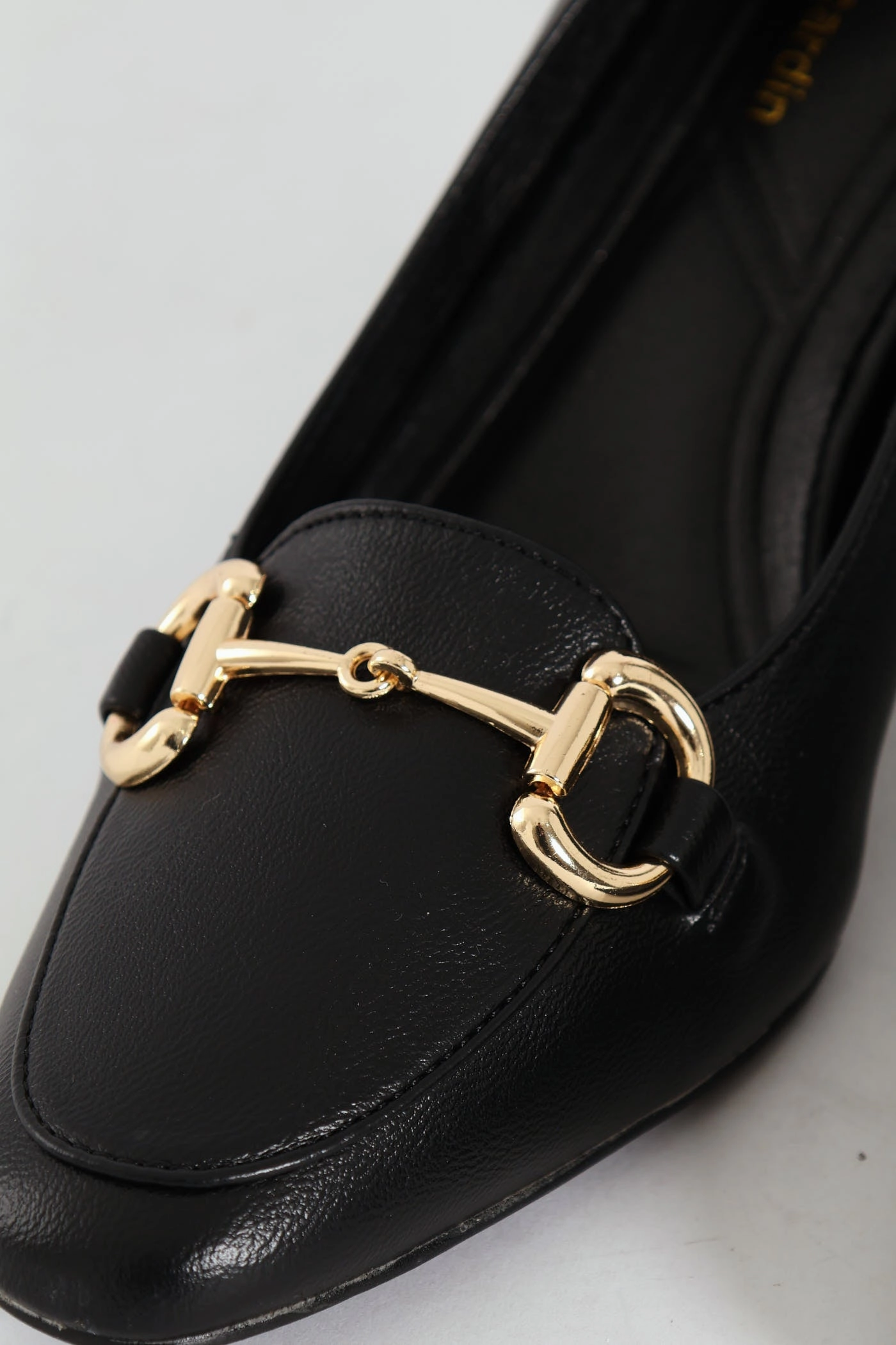 Trendy Bridal Footwear Juliet Almond Toe Juliet Horsebit Kitten Court Heel - Black