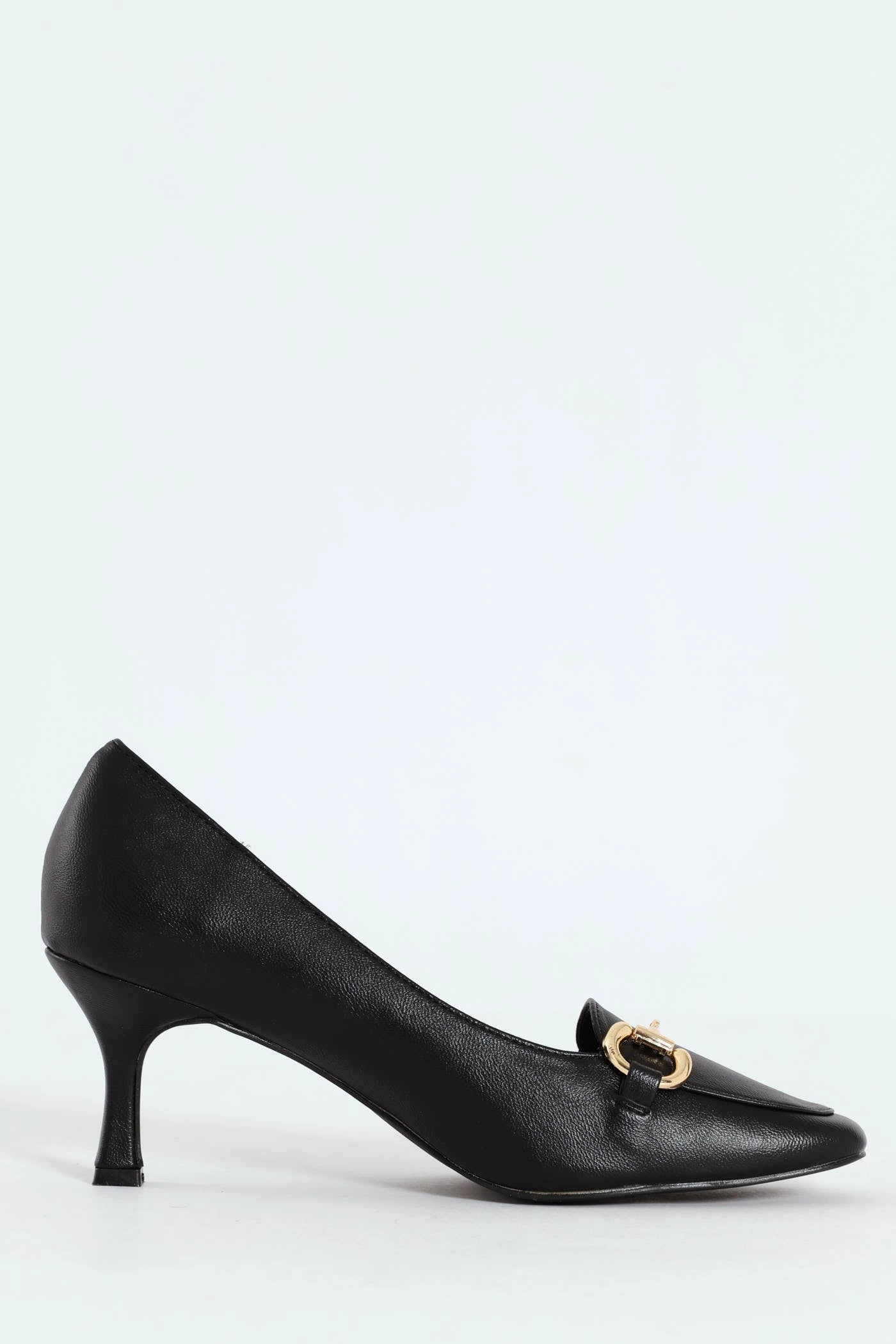 Juliet Almond Toe Juliet Horsebit Kitten Court Heel - Black Vogue Inspired Vibrant Tone