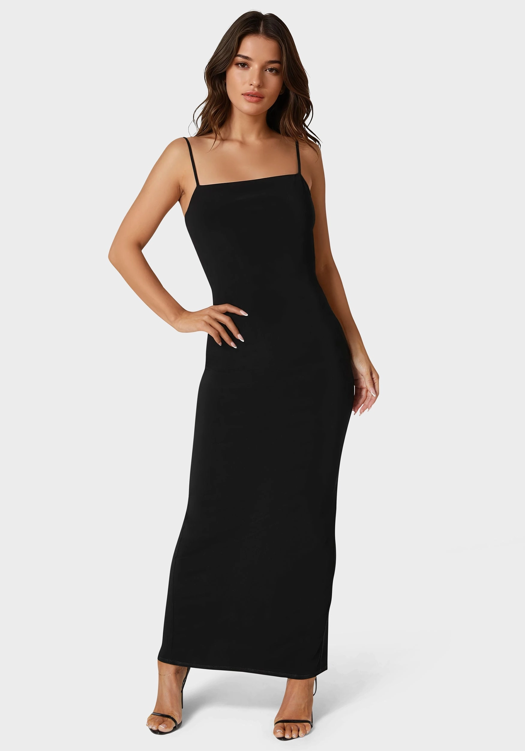 Square Neck Low Back Maxi Dress Red Carpet Sophisticated Fit