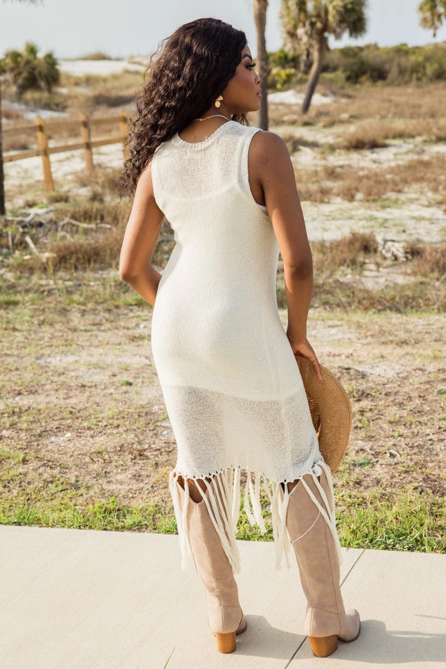 Smooth Fit Along The Shoreline Ivory Fringe Detail Sweater Dress FINAL SALE