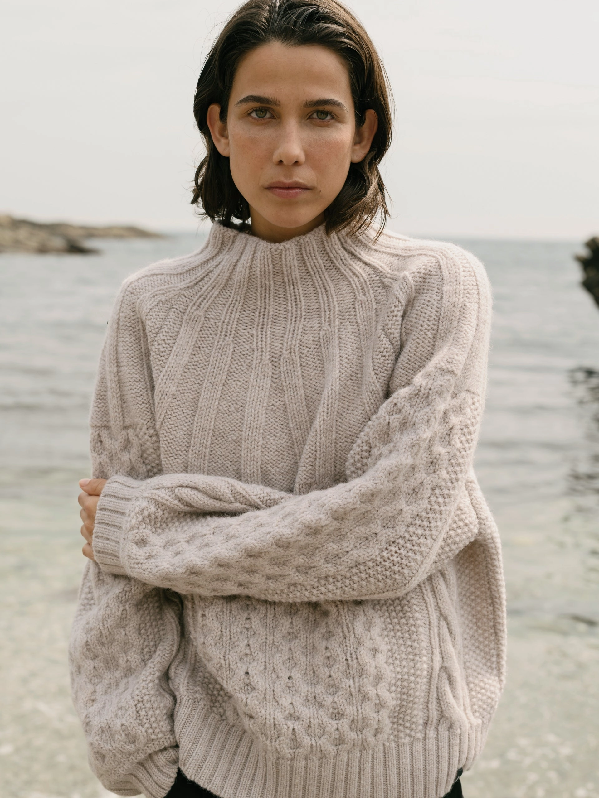 Amy Powney   Finisterre Women's Aran Knit Jumper Slub Texture