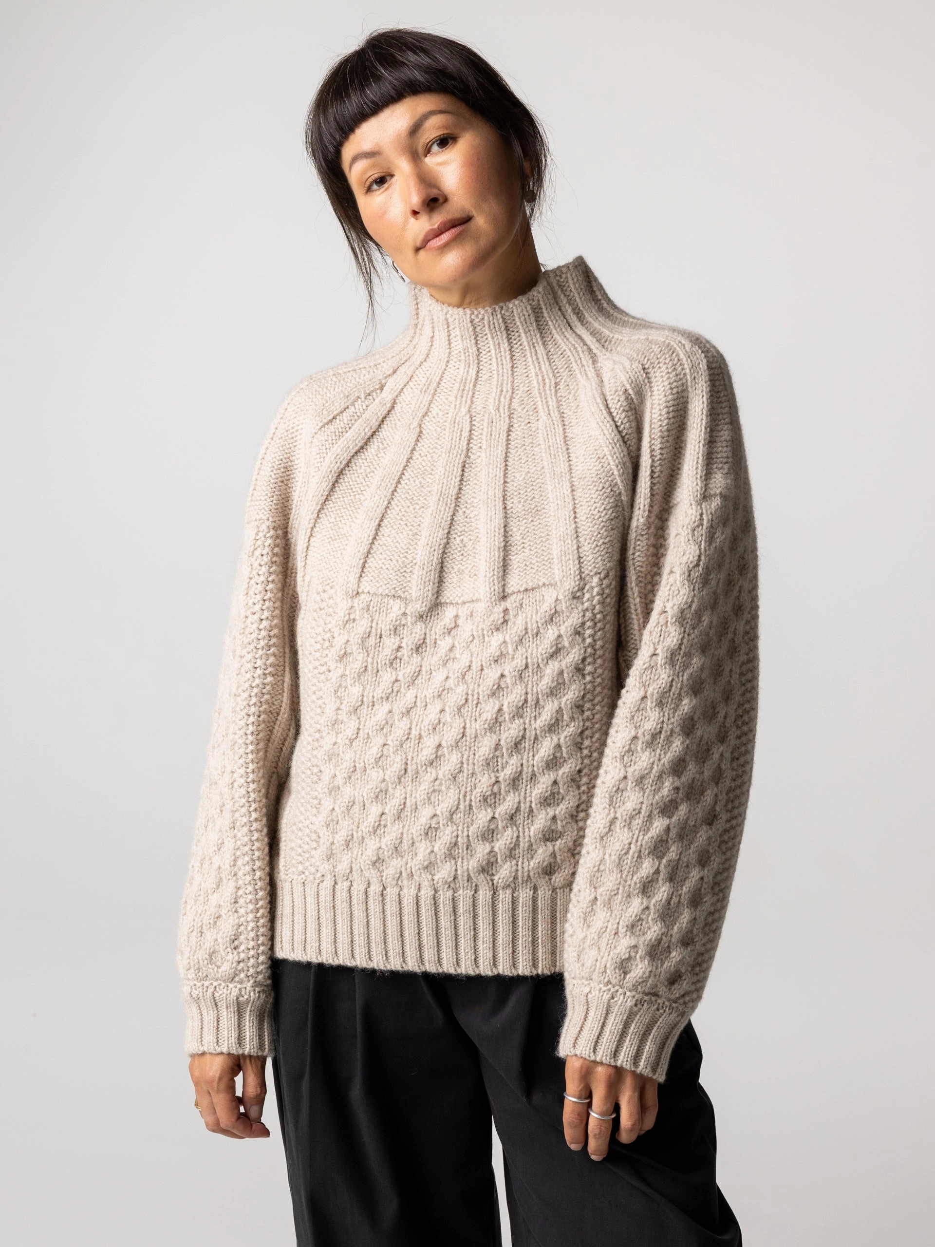 Soft touch finish Amy Powney   Finisterre Women's Aran Knit Jumper