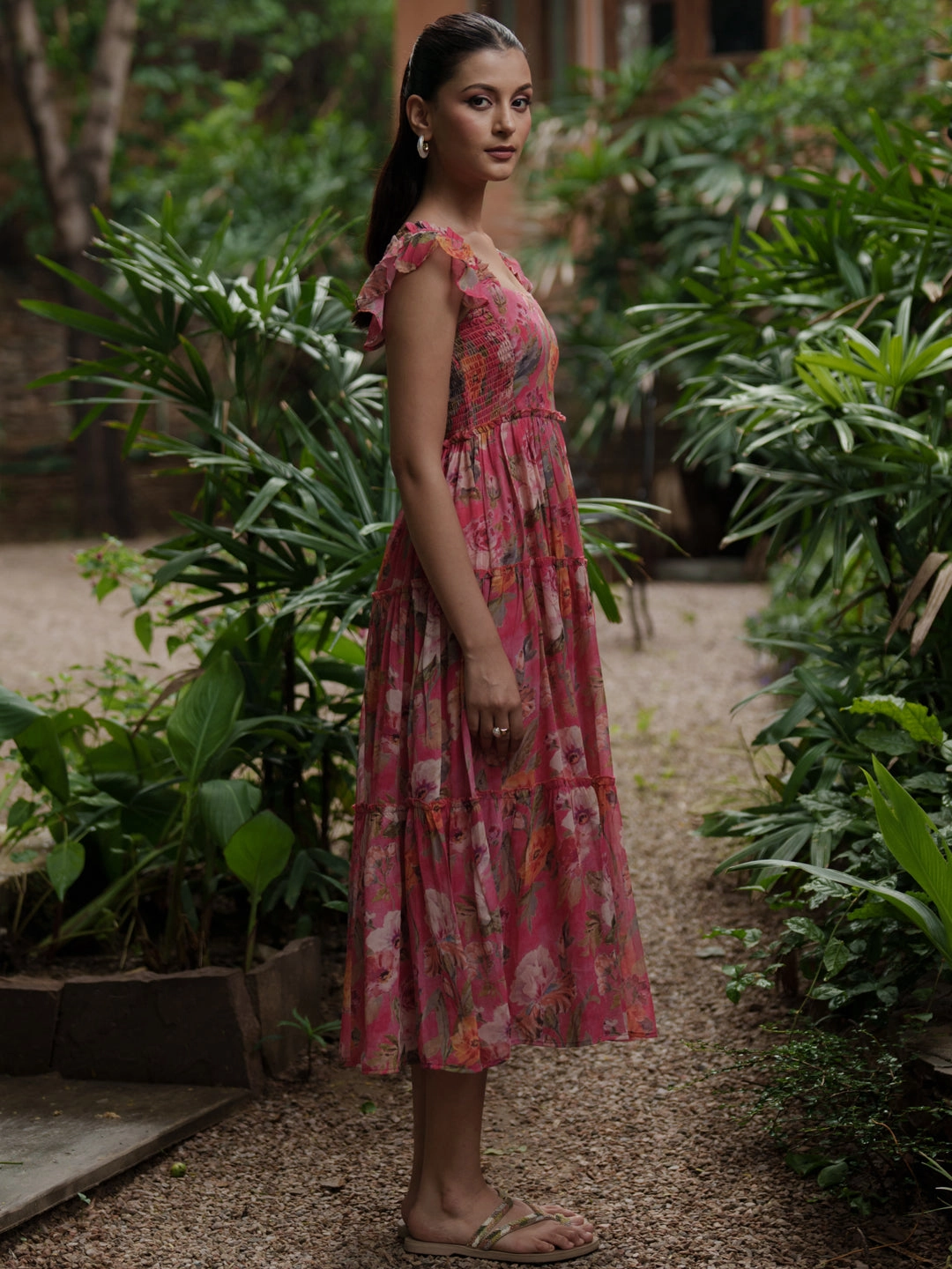 Minimal Form Motion Light Anayna Women's Georgette Printed Tier Dress