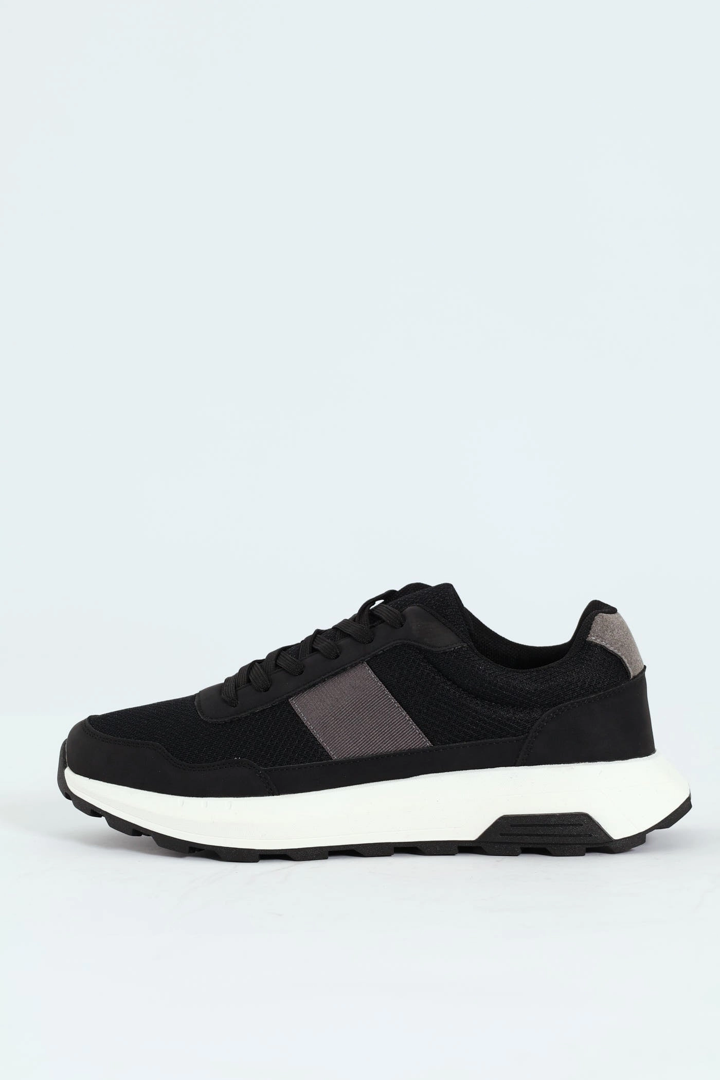 Stylish Flex Lace Up Retro Stripe Trainer - Black