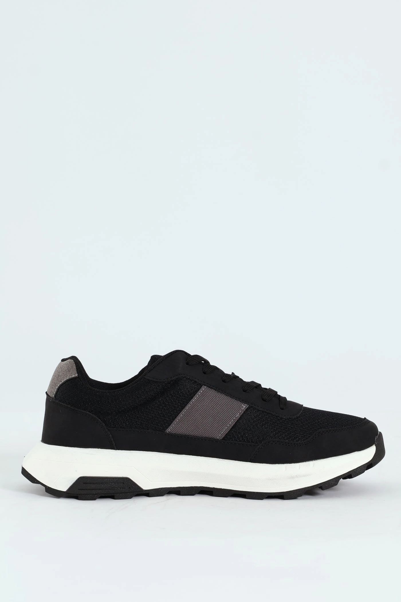 Lace Up Retro Stripe Trainer - Black Padded Activity City Hustle