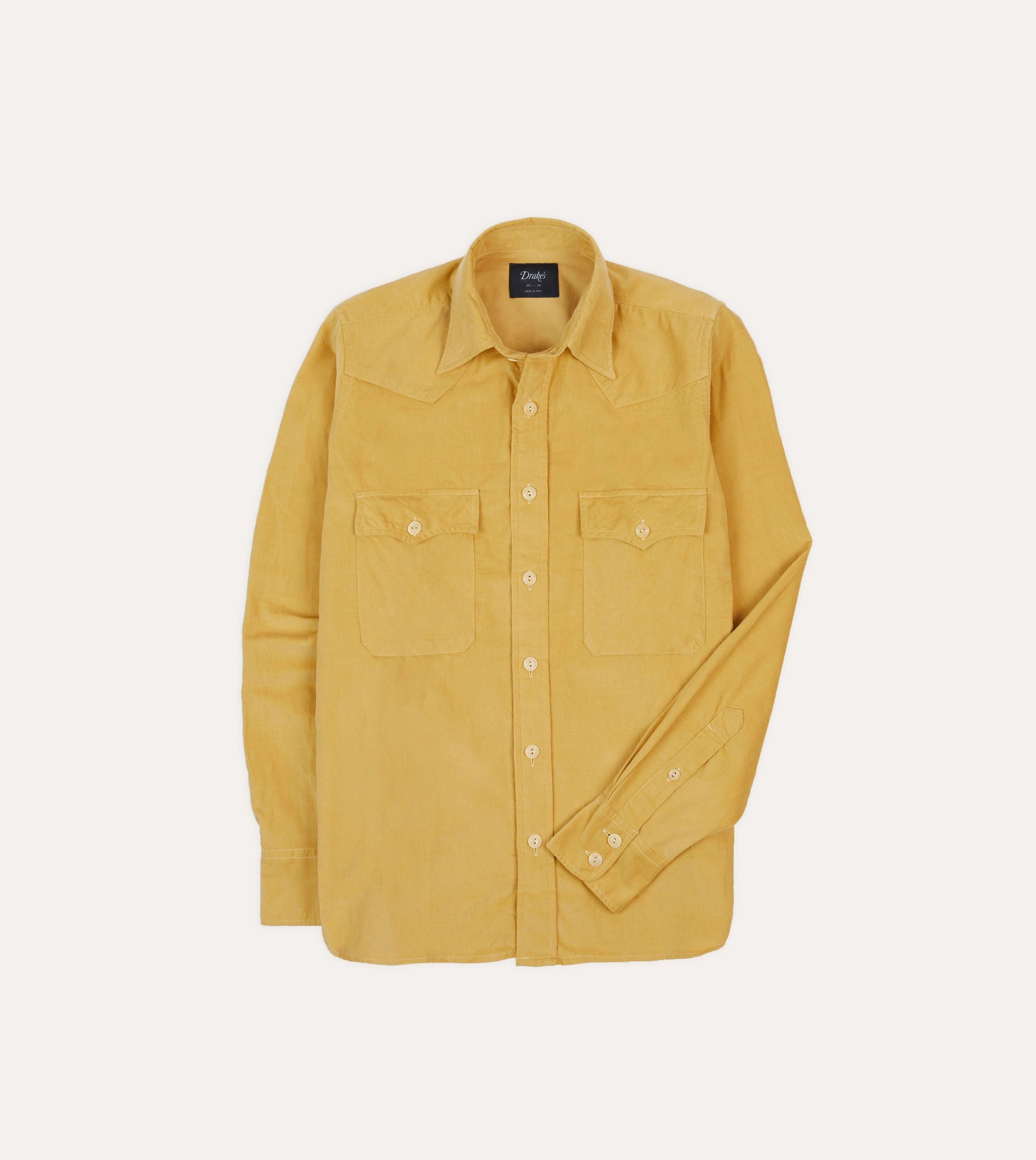 Yellow Corduroy Two-Pocket Western Shirt Seamless Shoulder gender-neutral