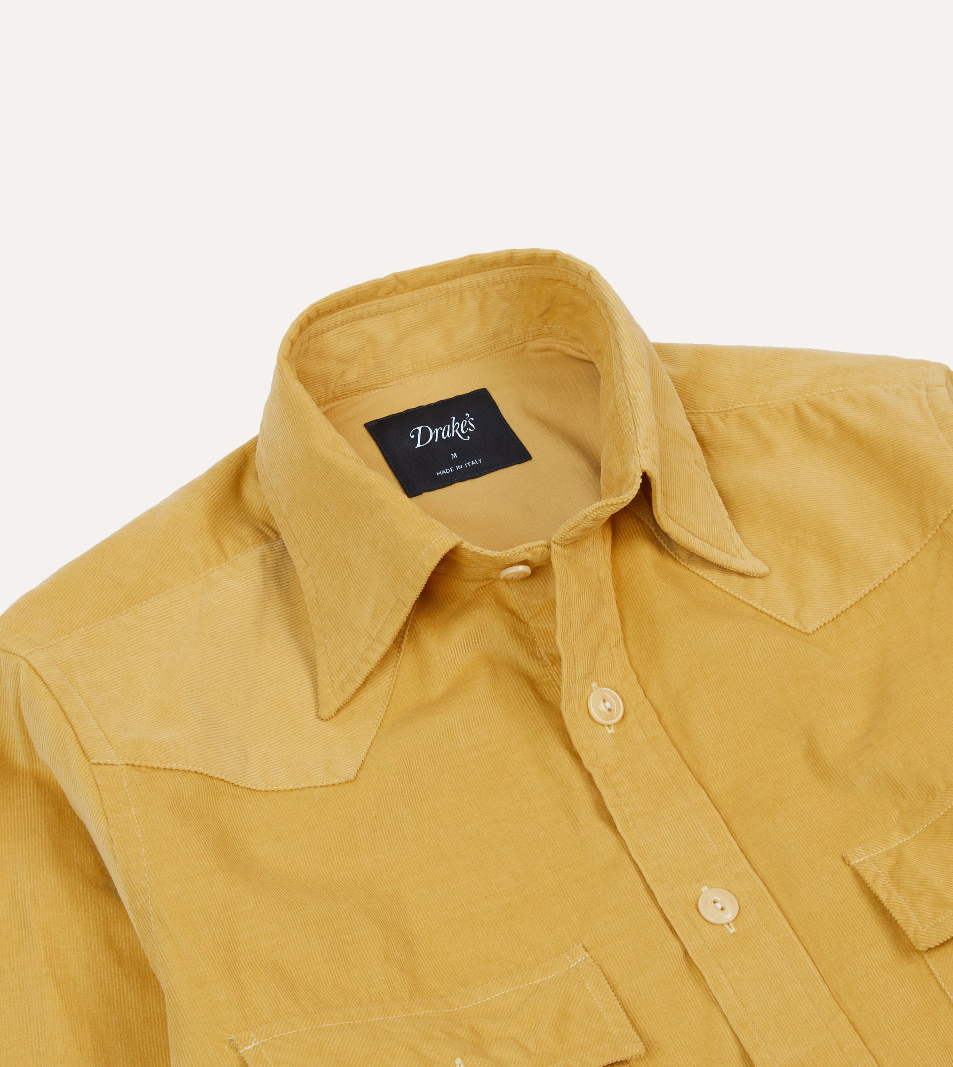Gym Wear Cozy Feel Yellow Corduroy Two-Pocket Western Shirt