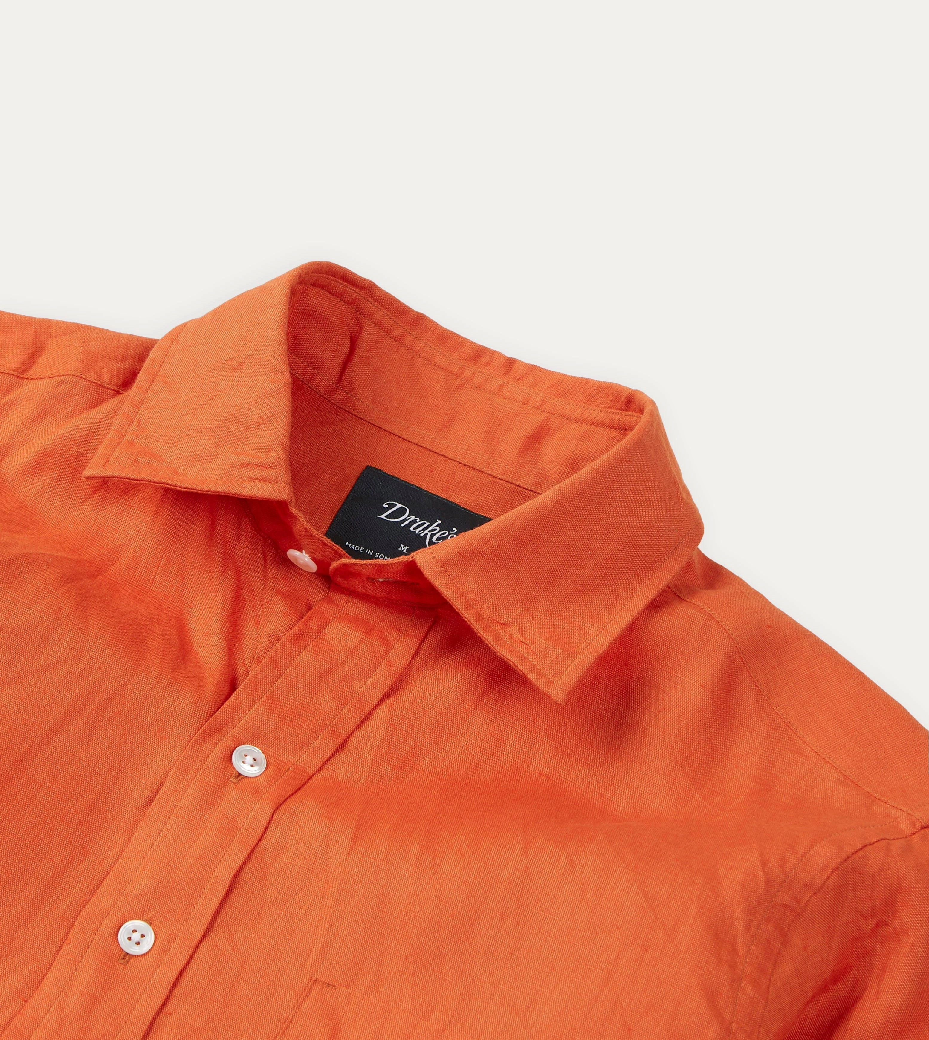 Orange Linen Spread Collar Shirt Tailored Cut