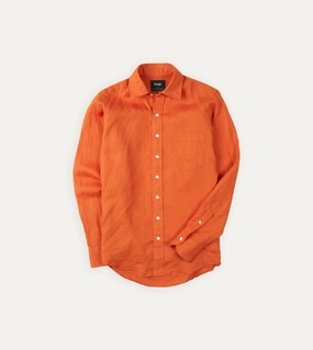 Breathable back panel Orange Linen Spread Collar Shirt