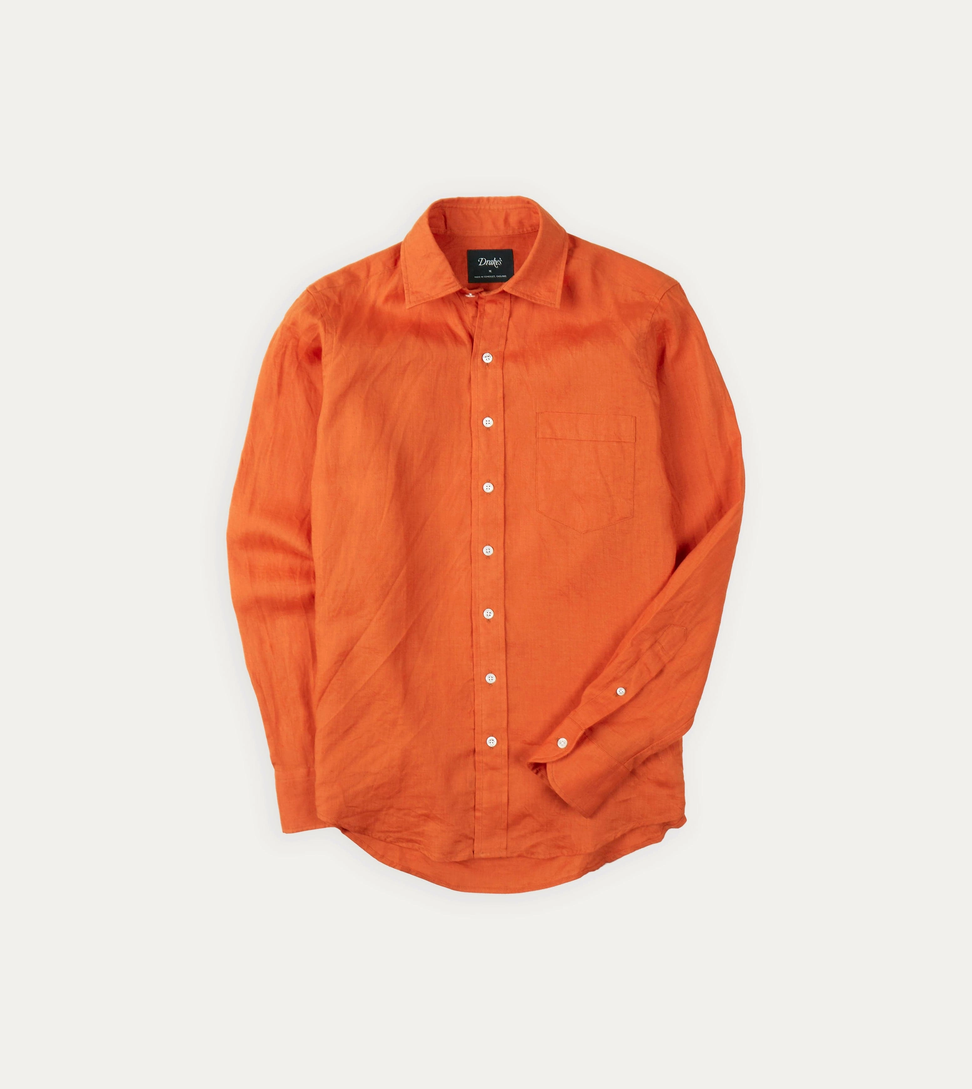 Breathable back panel Orange Linen Spread Collar Shirt