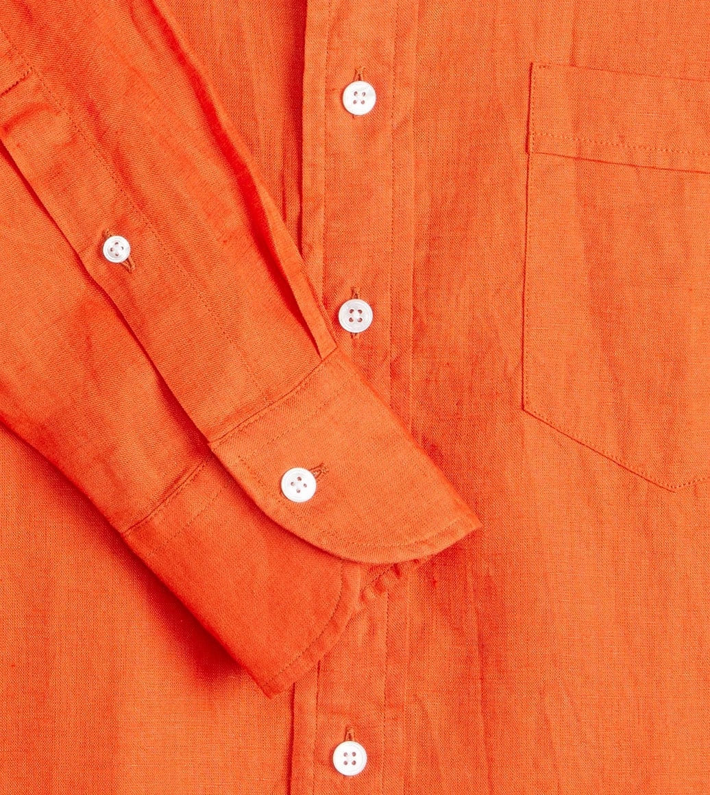 Orange Linen Spread Collar Shirt Eco Friendly Dye
