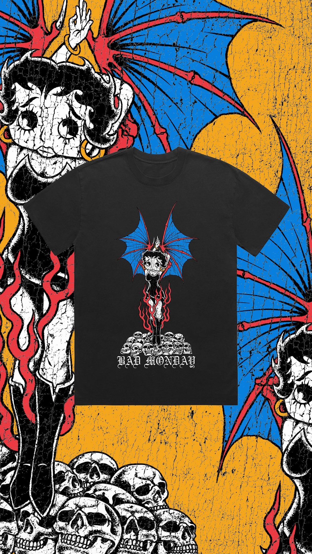 Betty Devil Tee / Front Print Flexible Ribbed Cuffs DoubleStitchedSeams