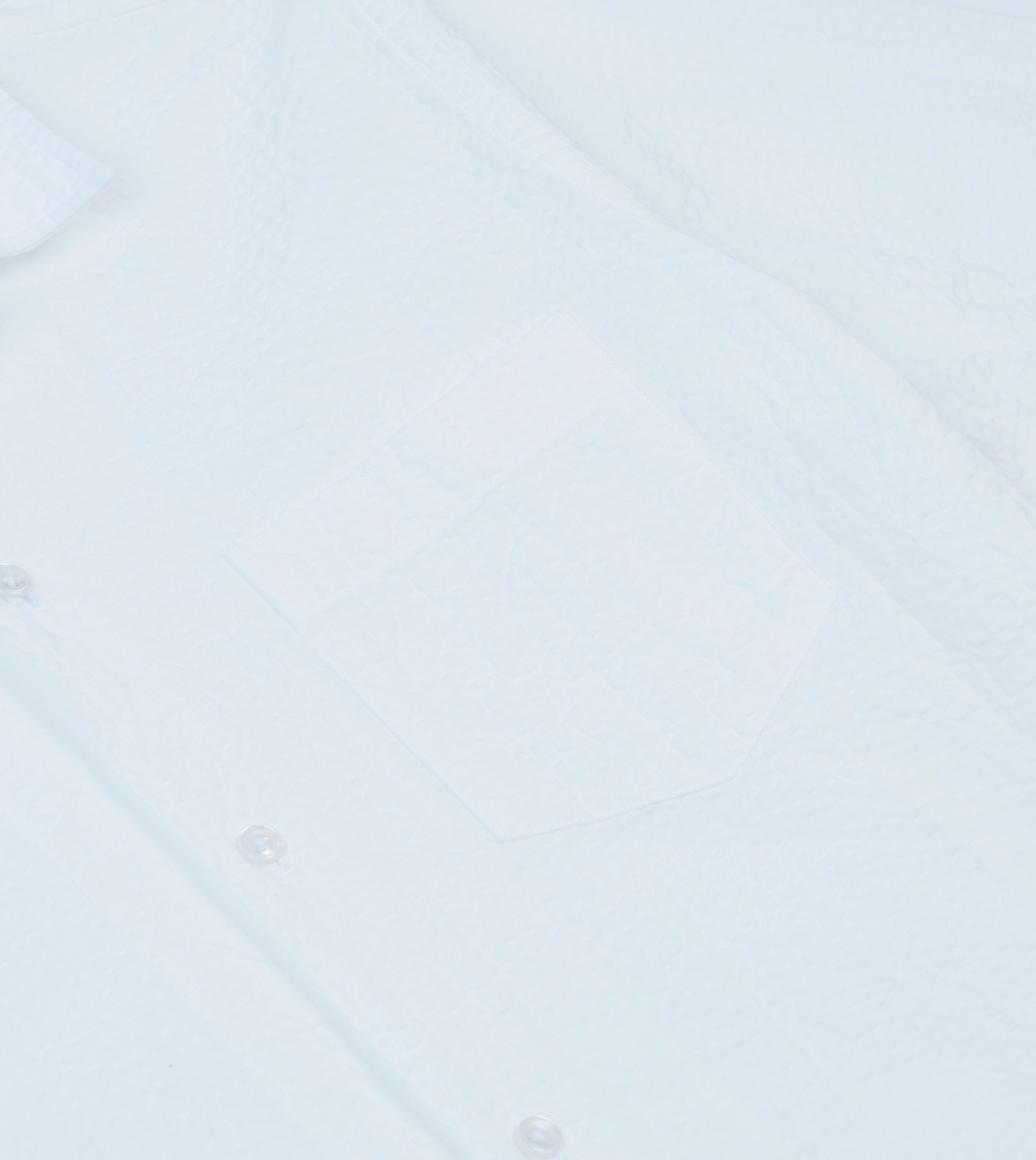 White Cotton-Linen Seersucker Camp Collar Short Sleeve Shirt Geometric Pattern