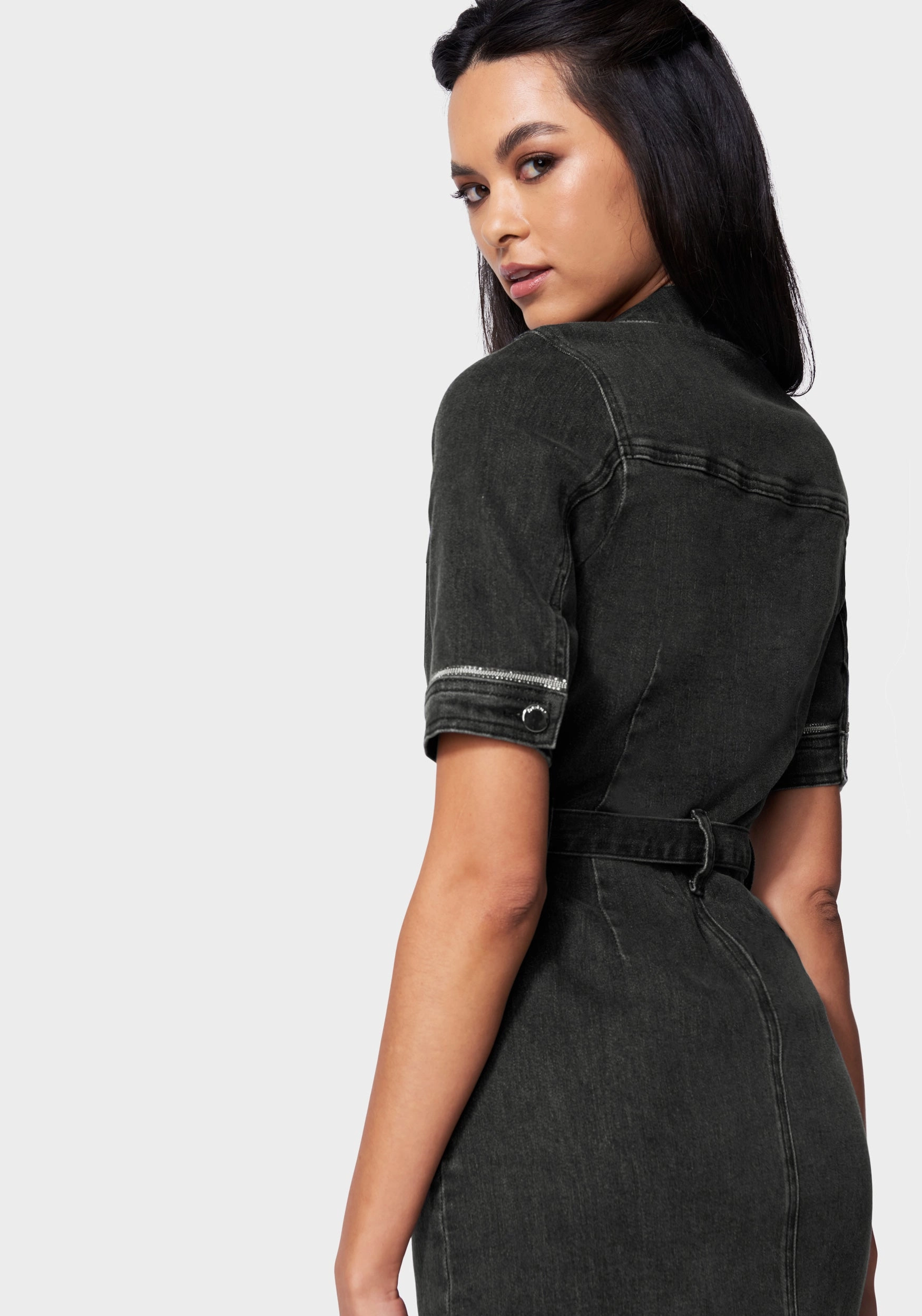 Clean Outfit Day Ready Rhinestone Trim Denim Dress