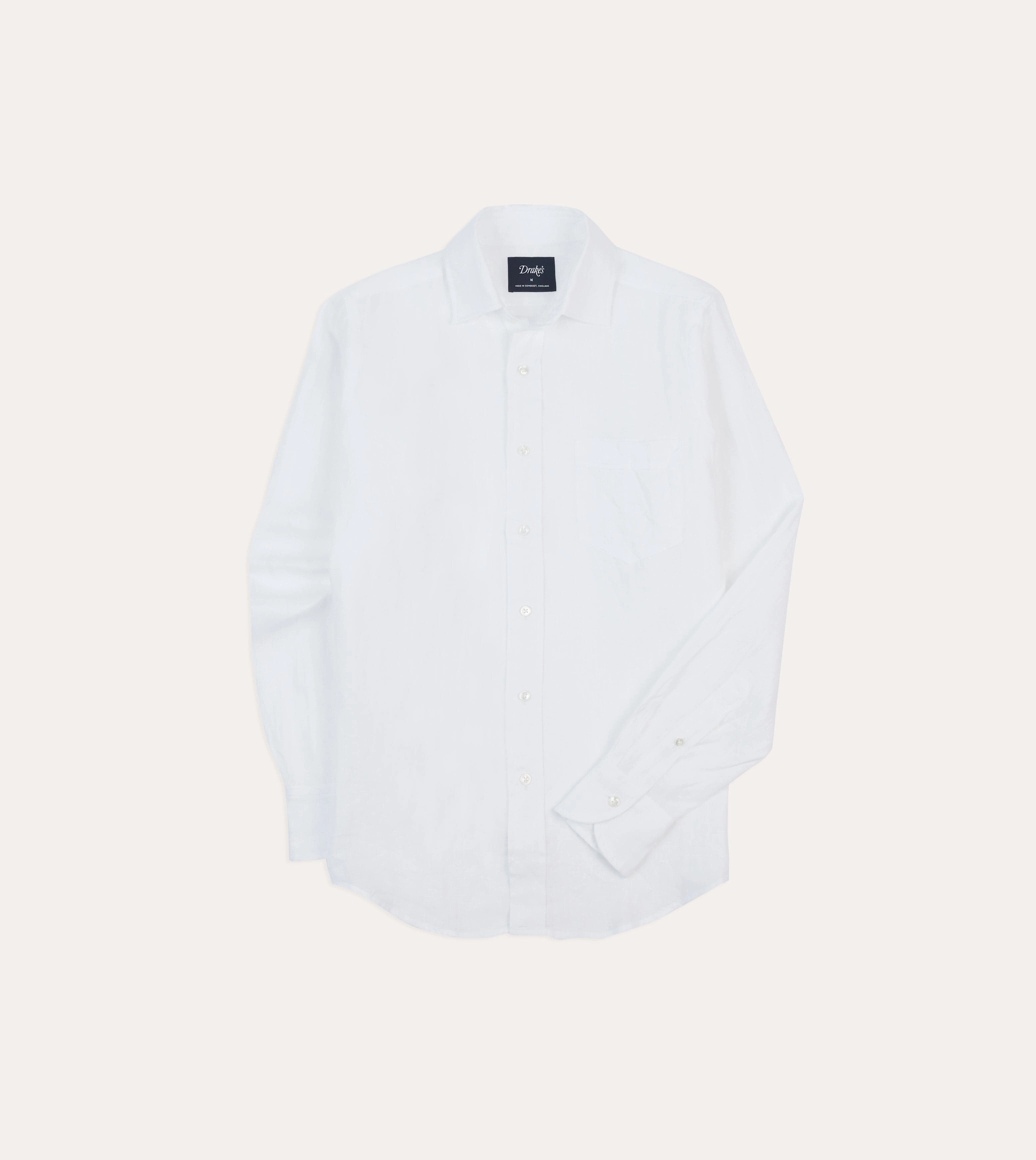 Easy Care White Linen Spread Collar Shirt