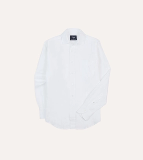 Easy Care White Linen Spread Collar Shirt