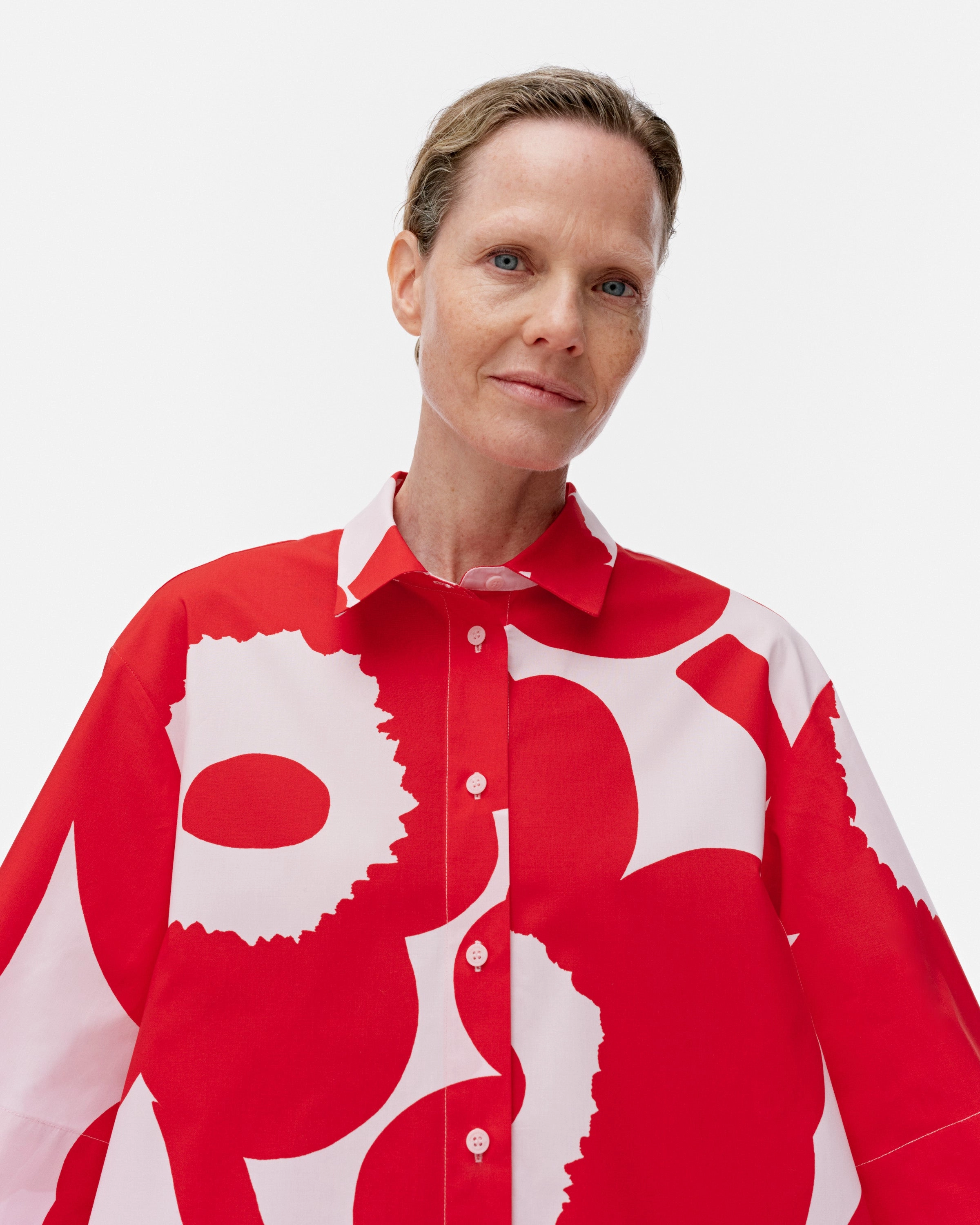 Gemstone-Detail Asia Unikko Invenit Cotton Poplin Short Sleeve Shirt Dress 95cm