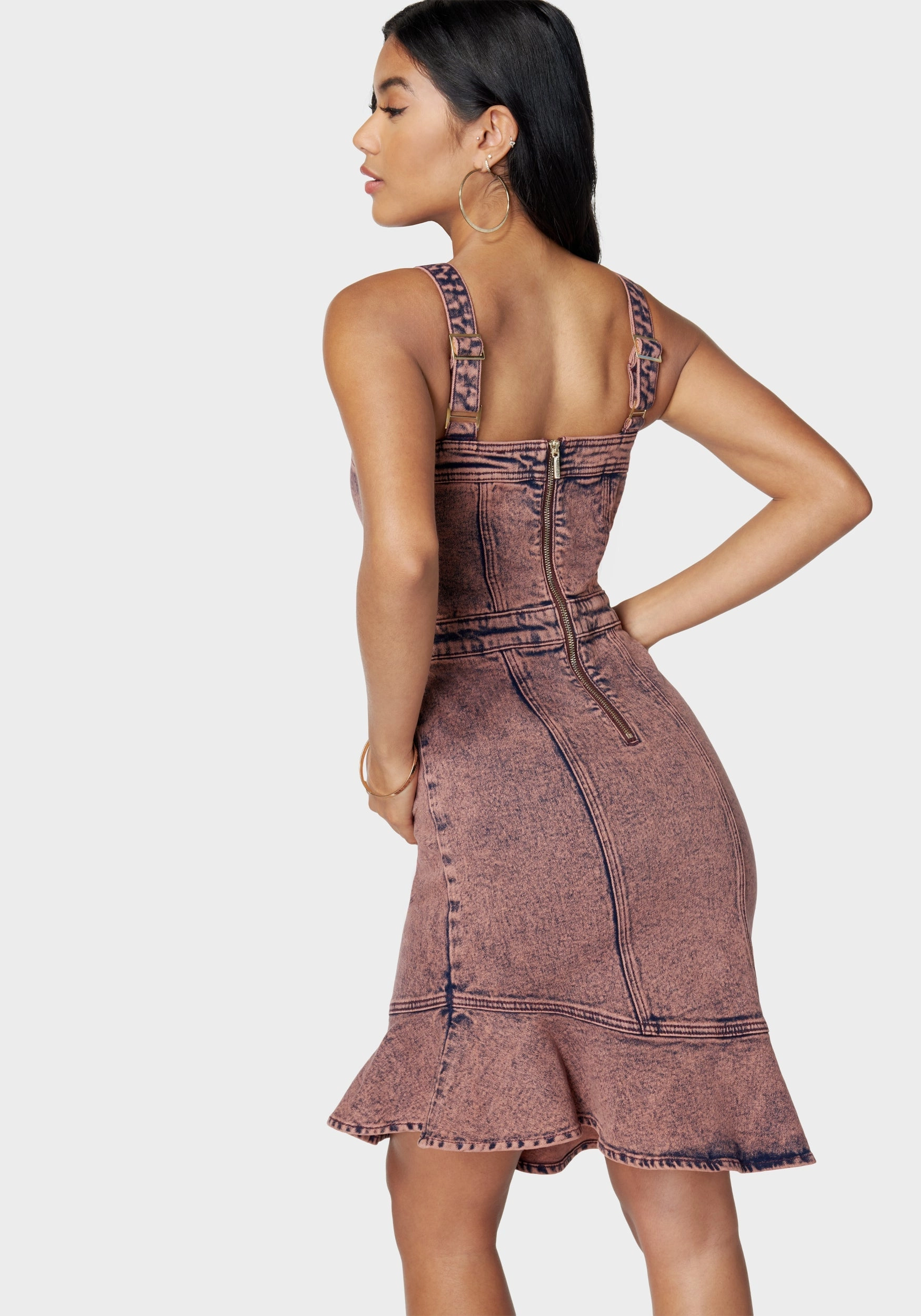 Asymmetric Hem Sleeveless Denim Dress Elegant Detail