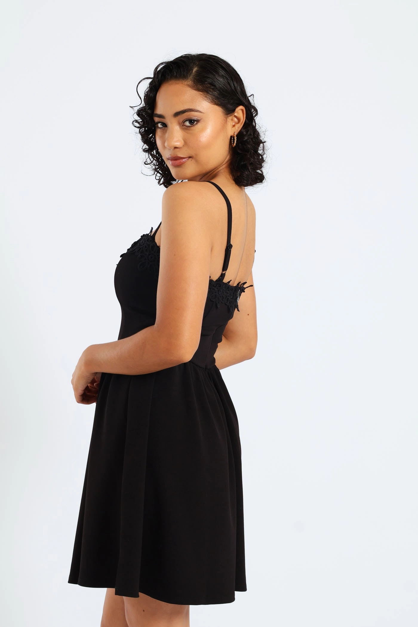 Asymmetric Ruffle Skirt & Crochet Mini Dress - Black Classic sheath dress Versatile Layer Wear