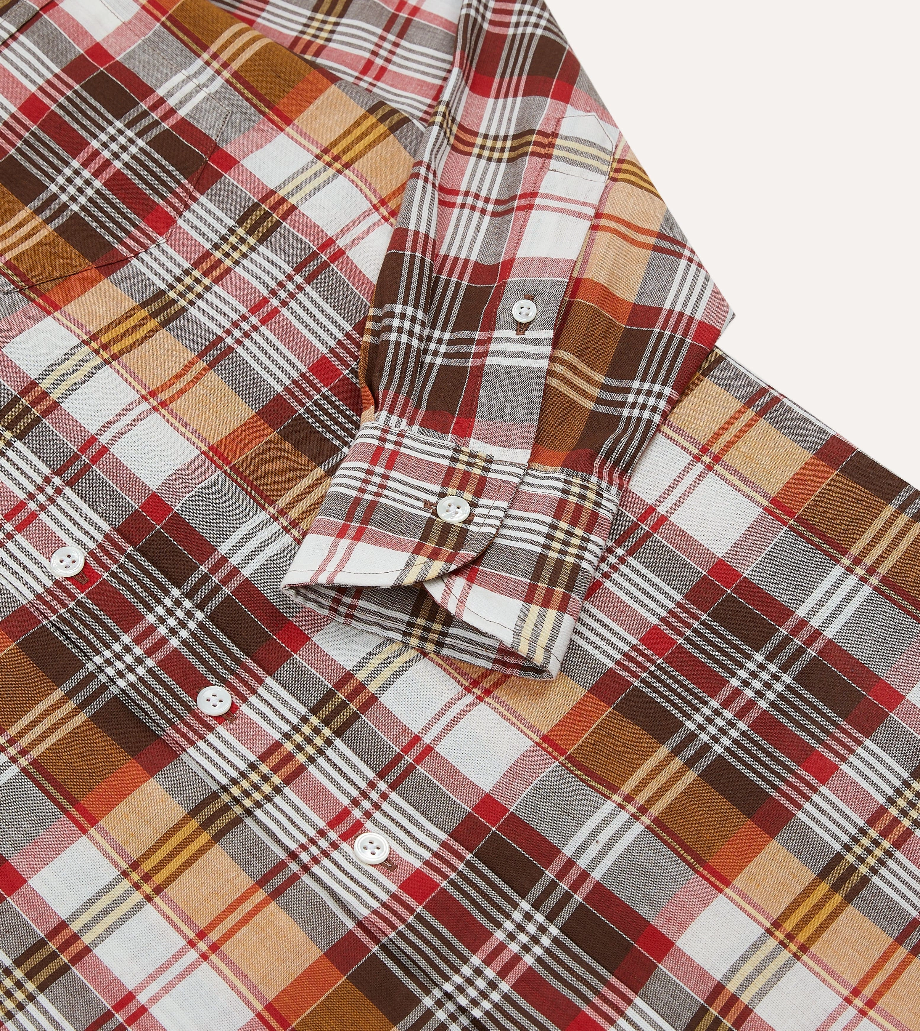 Exclusive Collection Urban Trend Brown and Red Madras Check Cotton Button-Down Shirt