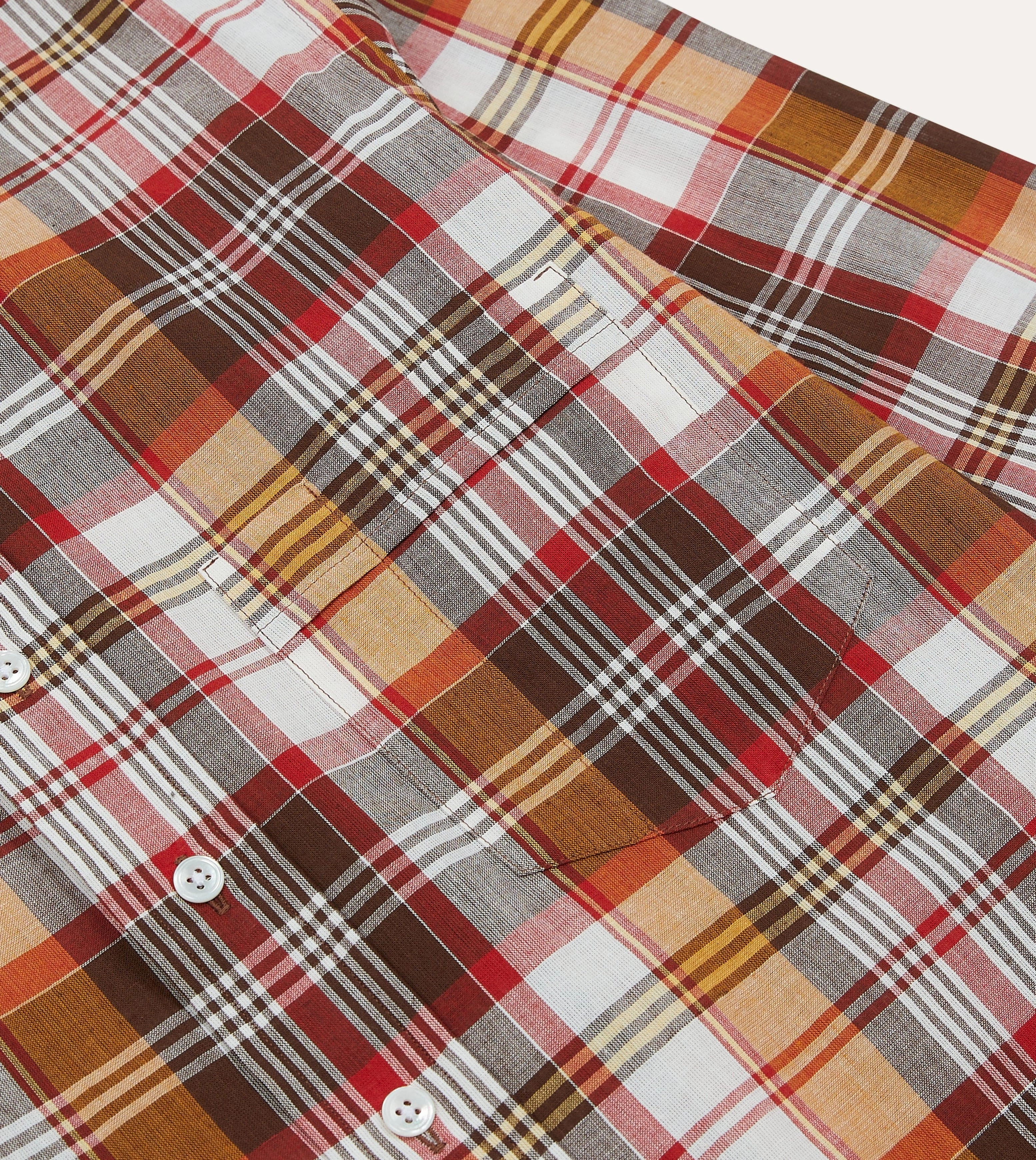 Brown and Red Madras Check Cotton Button-Down Shirt Odor control ethical fashion