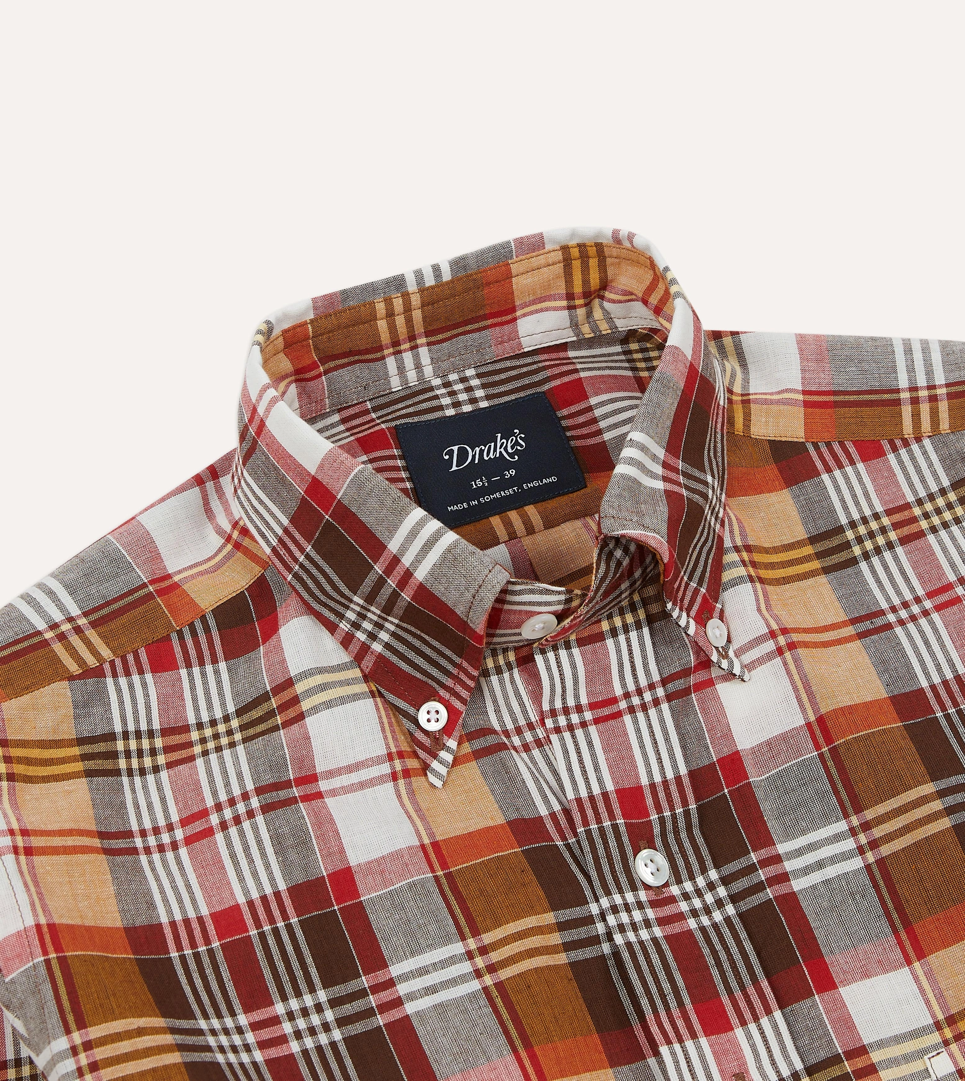 Brown and Red Madras Check Cotton Button-Down Shirt Lightweight texture Lightweight Material