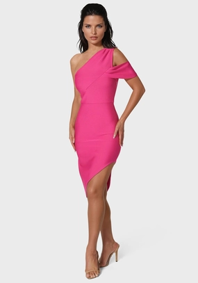 Soft Comfort Asymmetrical High Slit Bandage Midi Dress